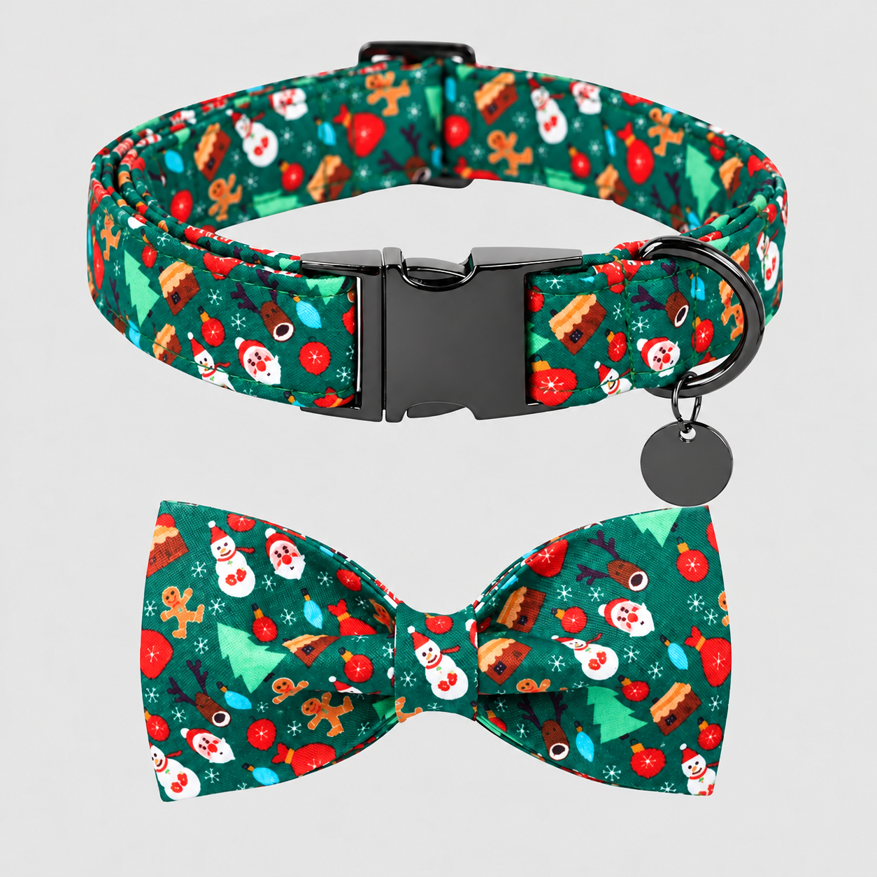 Christmas Themed Adjustable Dog Collar With Bowtie