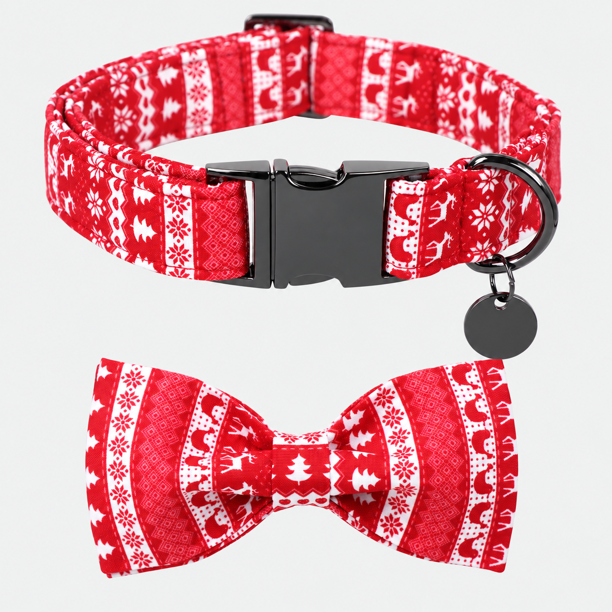 Christmas Themed Adjustable Dog Collar With Bowtie
