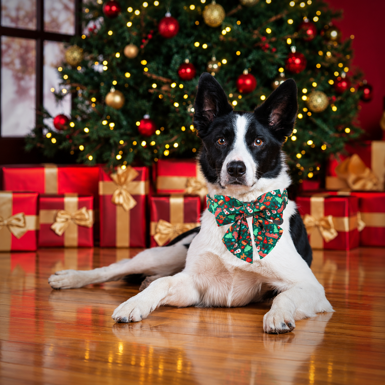 Christmas Themed Adjustable Dog Collar With Bowtie