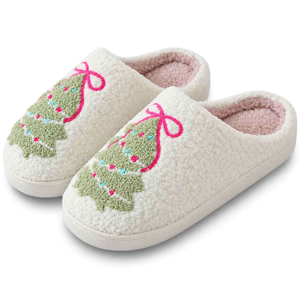 Christmas Fuzzy Warm Slip On House Slippers for Women and Men