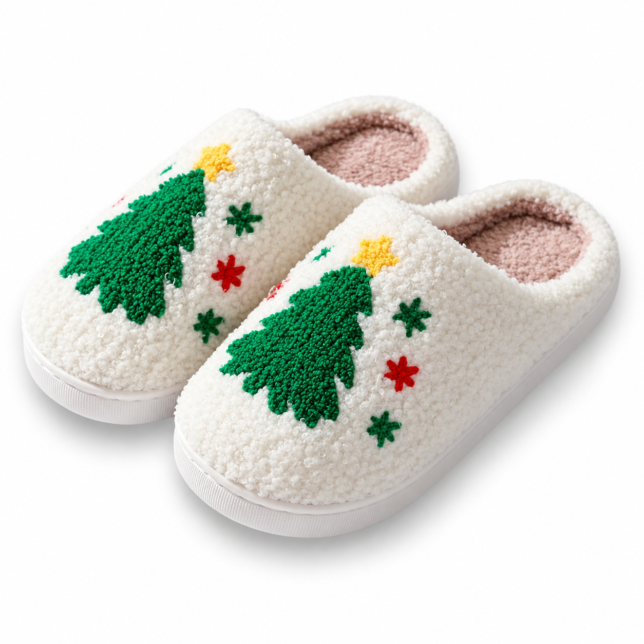 Christmas Fuzzy Warm Slip On House Slippers for Women and Men