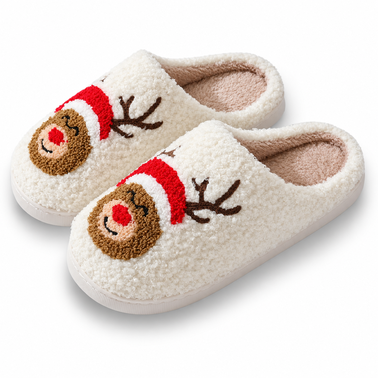 Christmas Fuzzy Warm Slip On House Slippers for Women and Men