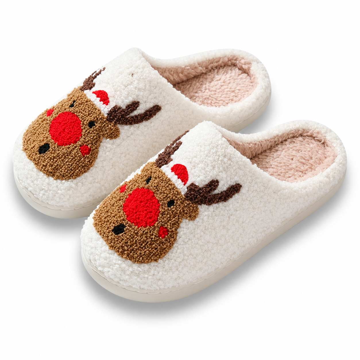 Christmas Fuzzy Warm Slip On House Slippers for Women and Men