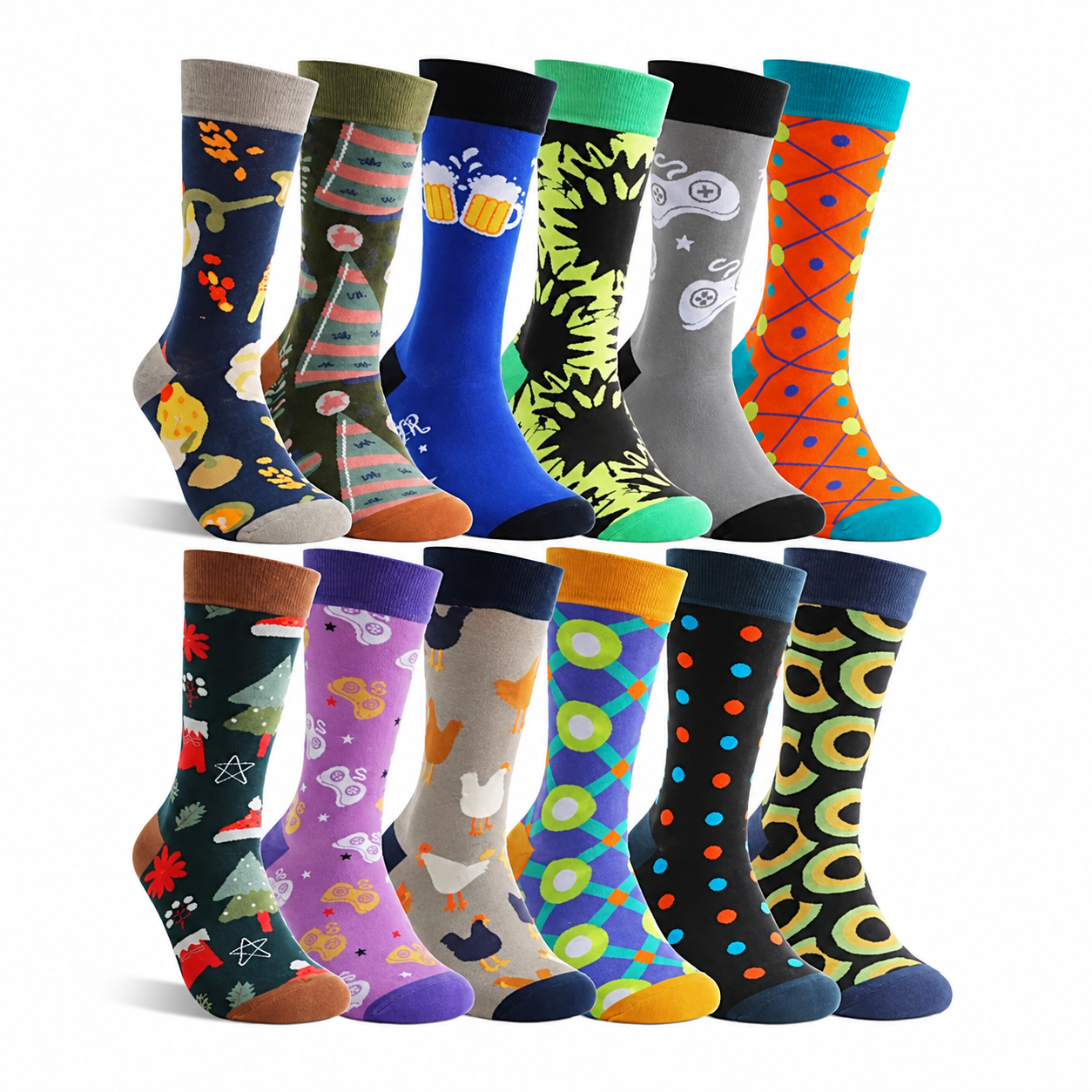 12 Pairs Cozy Christmas Printed Socks For Men And Women