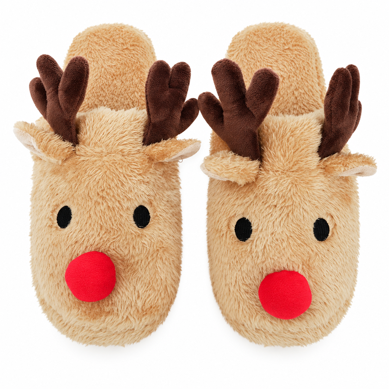 Christmas Reindeer Antler Themed Plush Fuzzy Warm Indoor Slippers For Women