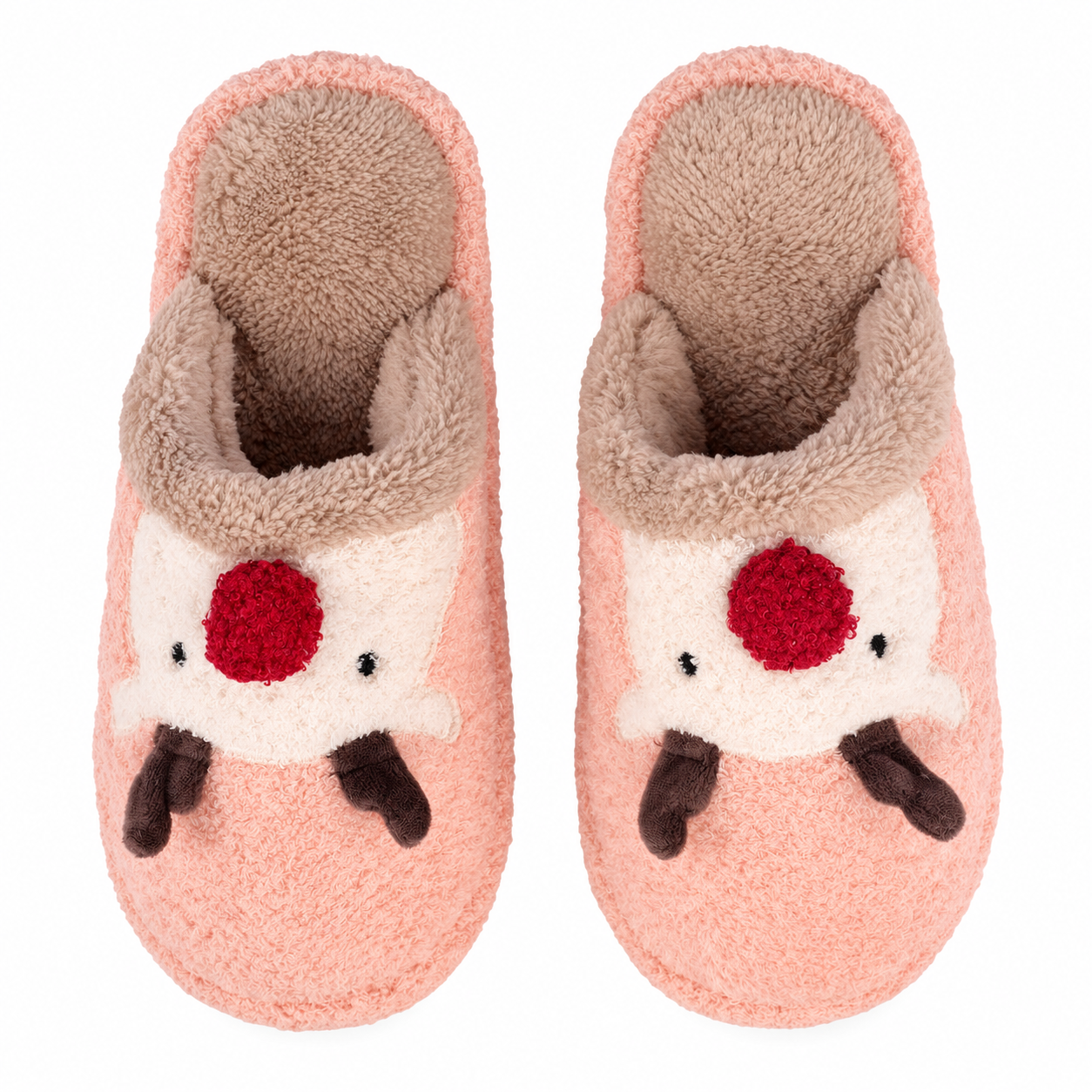 Christmas Reindeer Antler Themed Plush Fuzzy Warm Indoor Slippers For Women