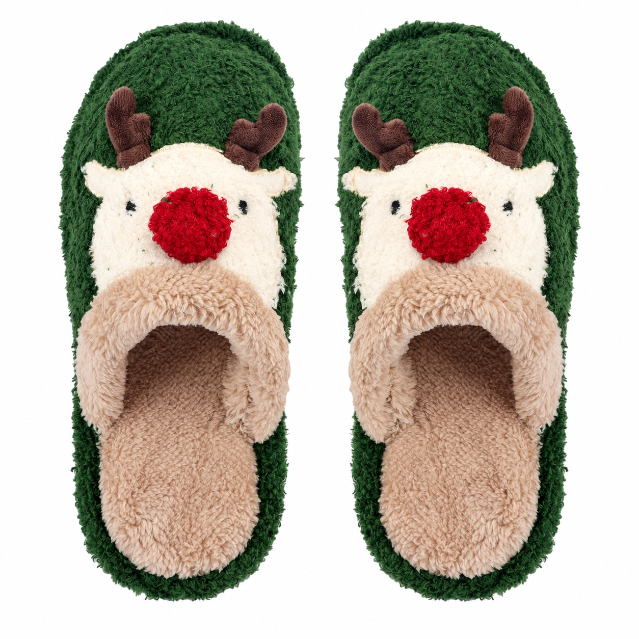 Christmas Reindeer Antler Themed Plush Fuzzy Warm Indoor Slippers For Women