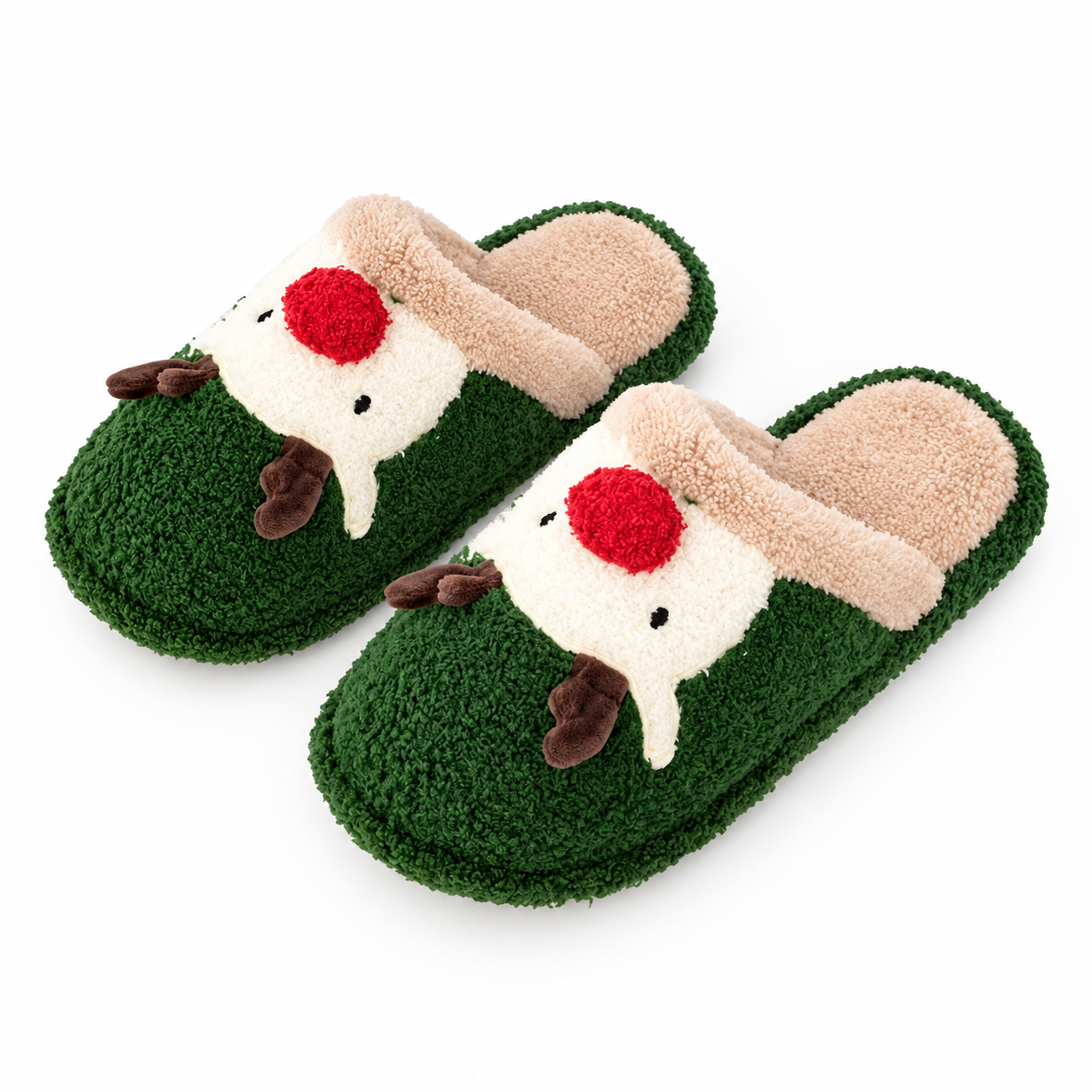 Christmas Reindeer Antler Themed Plush Fuzzy Warm Indoor Slippers For Women