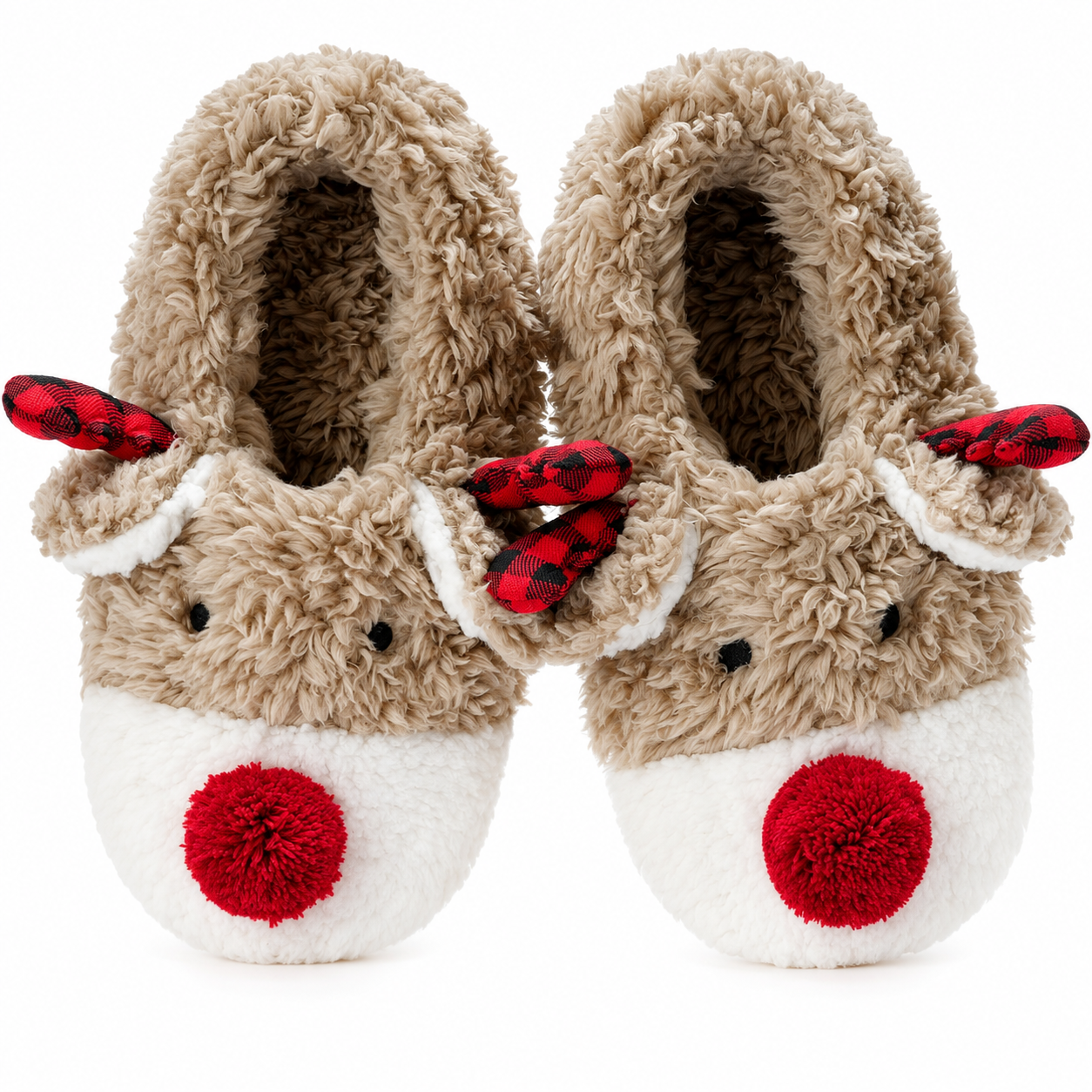 Christmas Reindeer Design Warm Plush Indoor Slippers For Kids