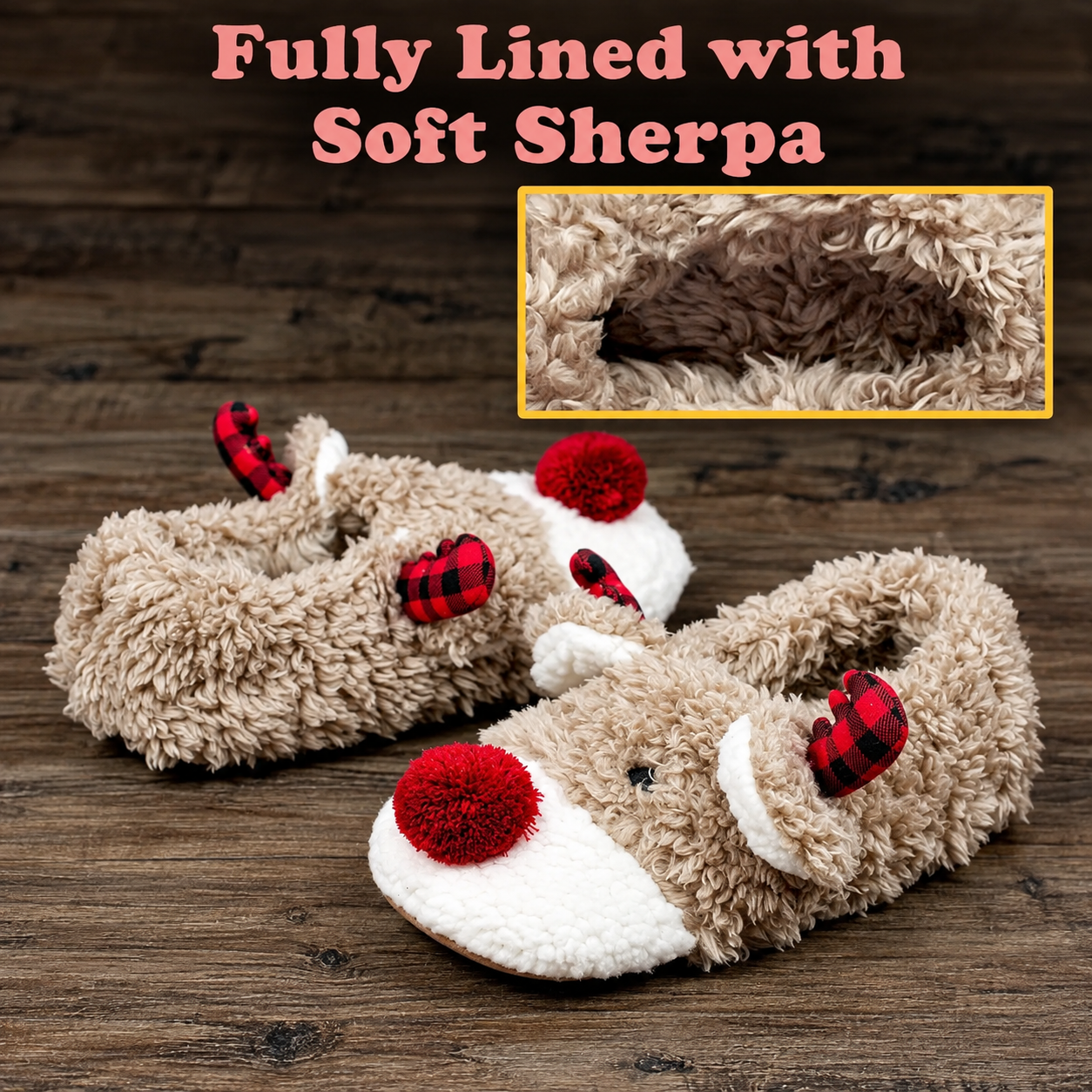 Christmas Reindeer Design Warm Plush Indoor Slippers For Kids