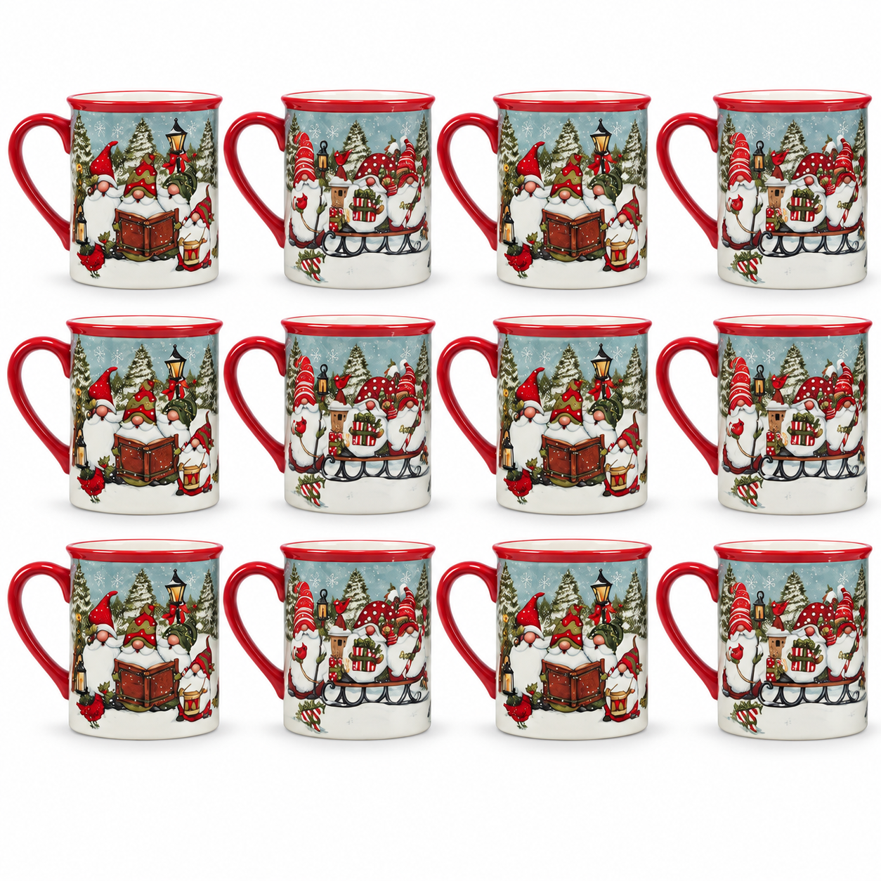 Set Of 4 Christmas Gnomes 16 Oz Coffee Mugs 