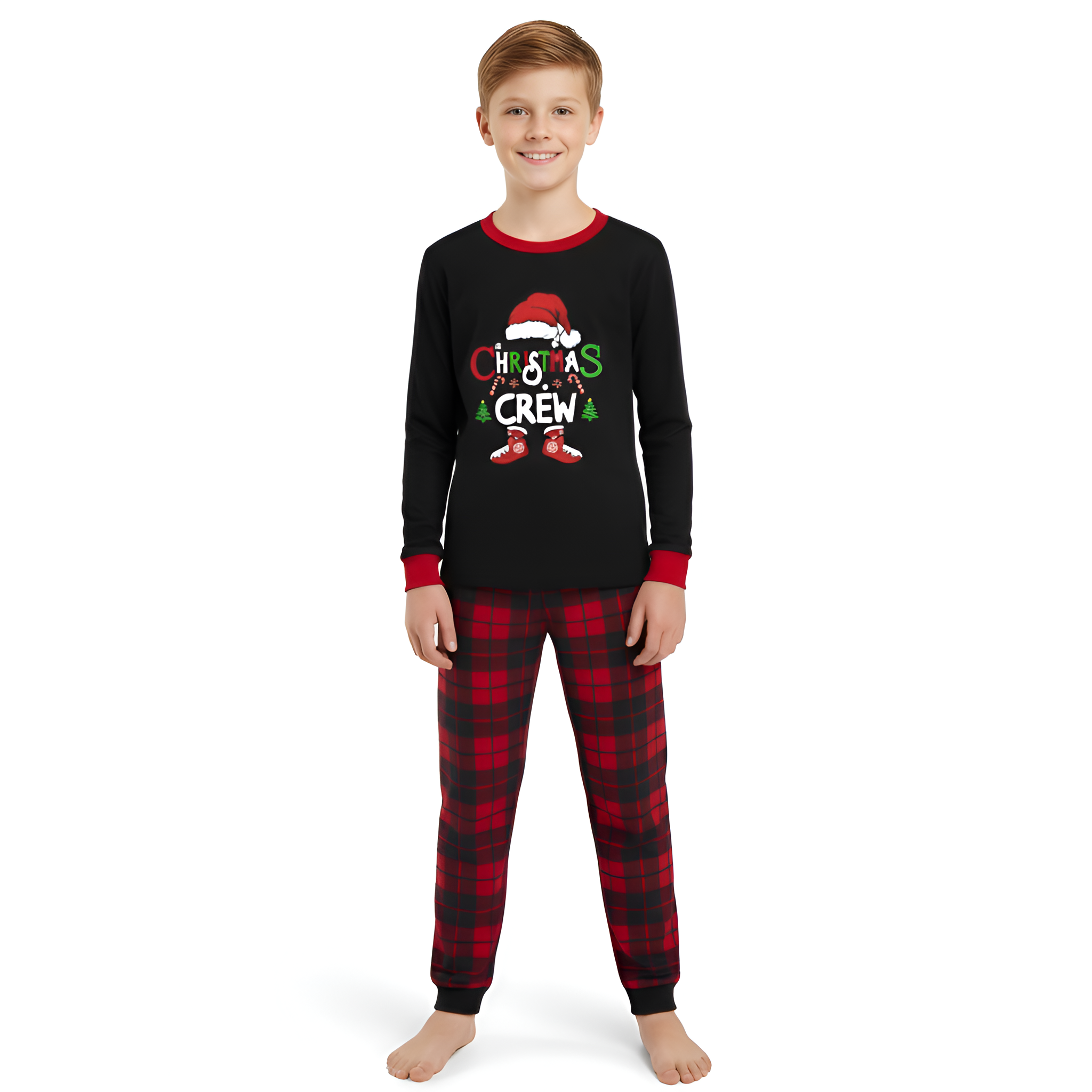 Christmas Crew Black Plaid Family Matching Pajama Sets