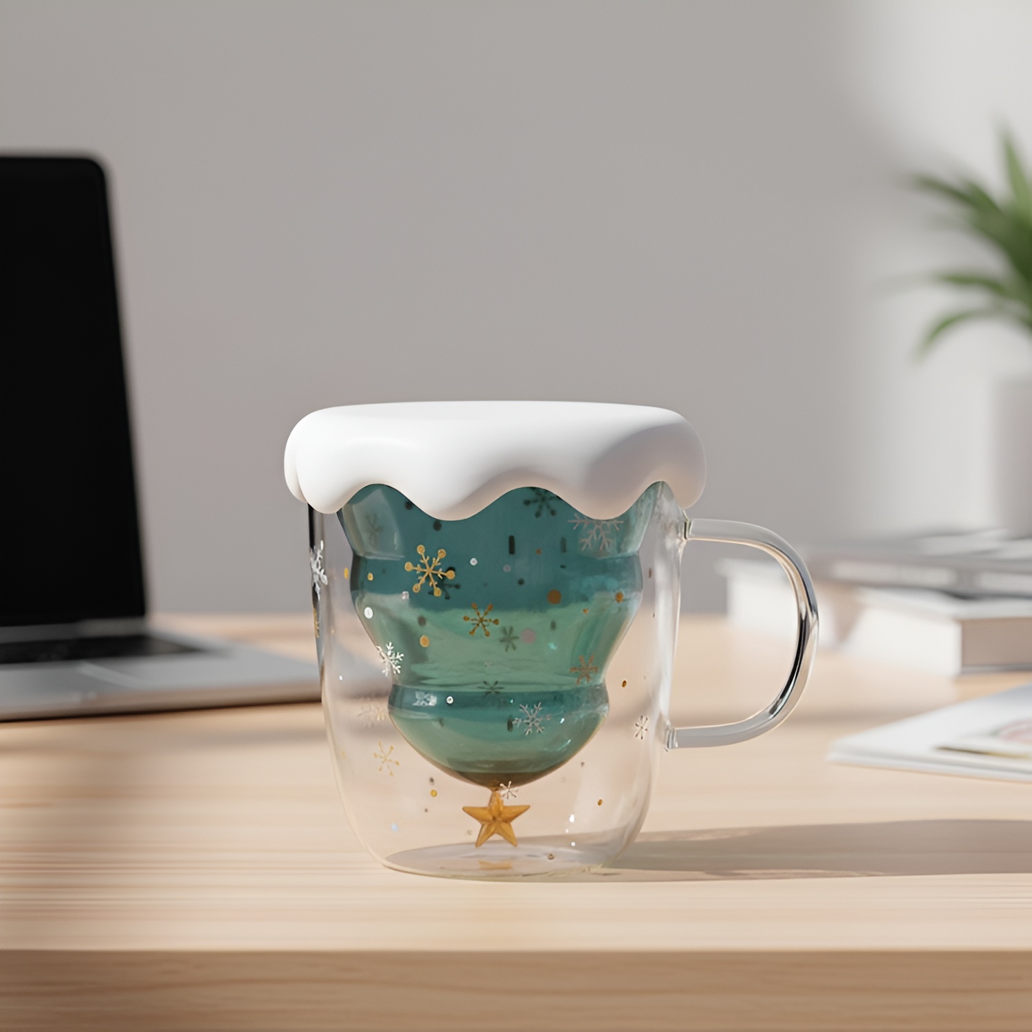 Christmas Glass Mug With Star And Snowflake Design
