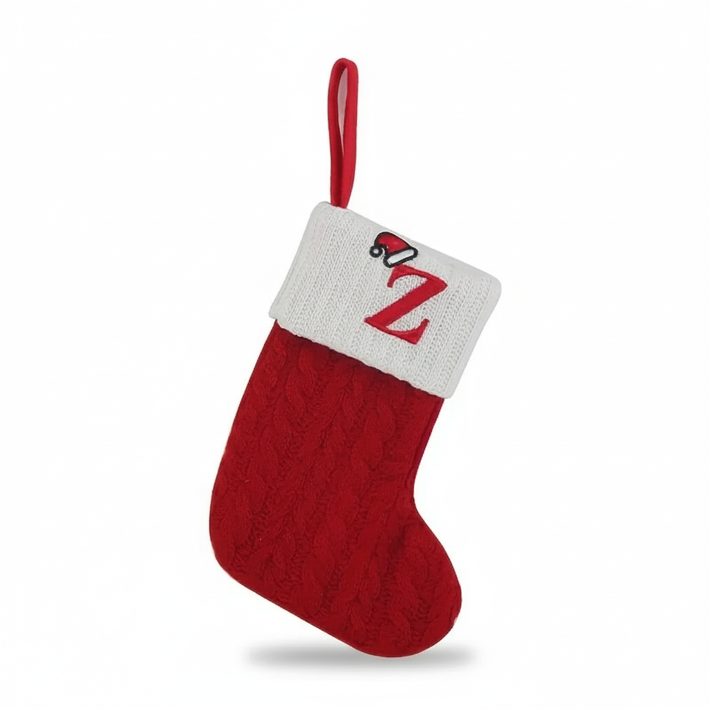 Christmas Knitted Stocking With Letter Print And Hanging Rope For Tree And Gifts