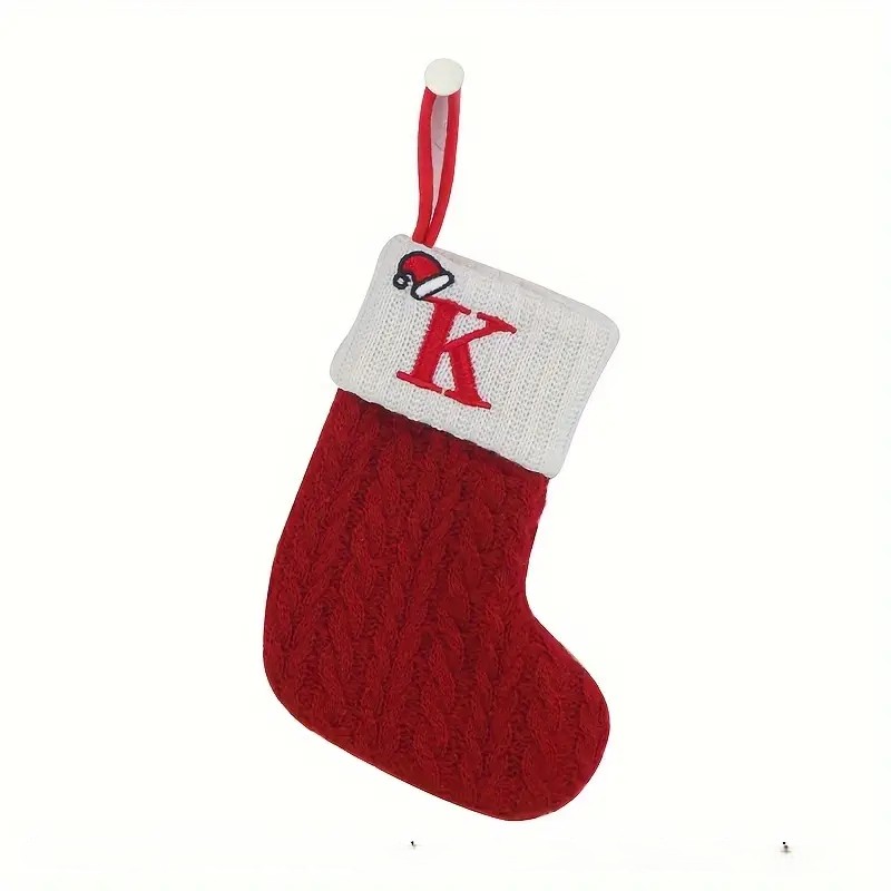 Christmas Knitted Stocking With Letter Print And Hanging Rope For Tree And Gifts