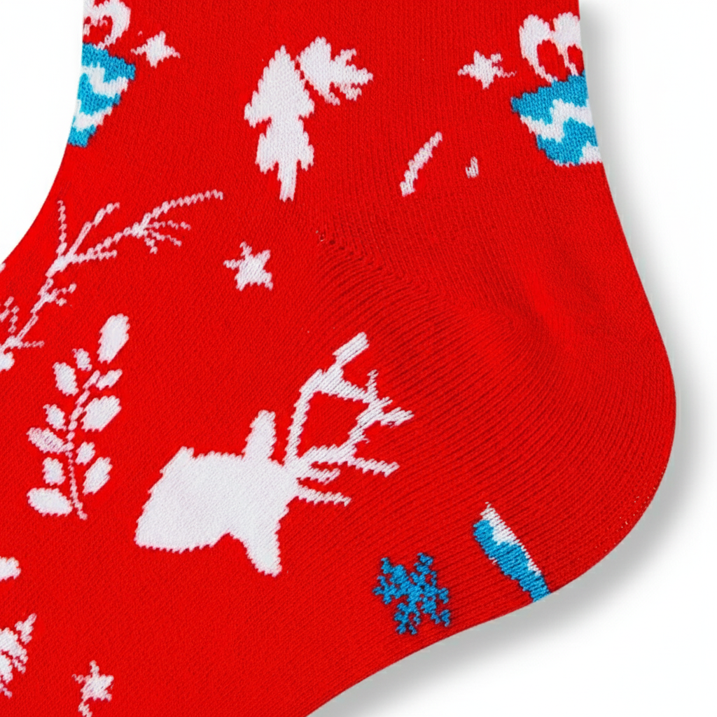 Christmas Santa Claus Mid Calf Socks With Holly Berry Border