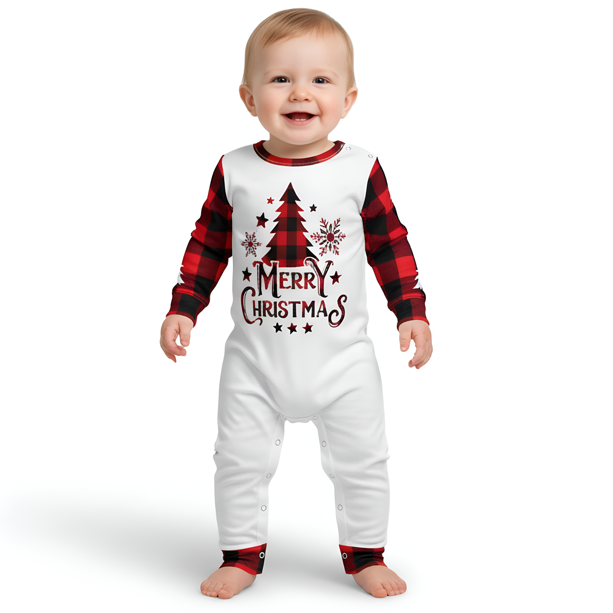 Christmas Themed All Over Print Plaid Graphic Family Pajamas Set