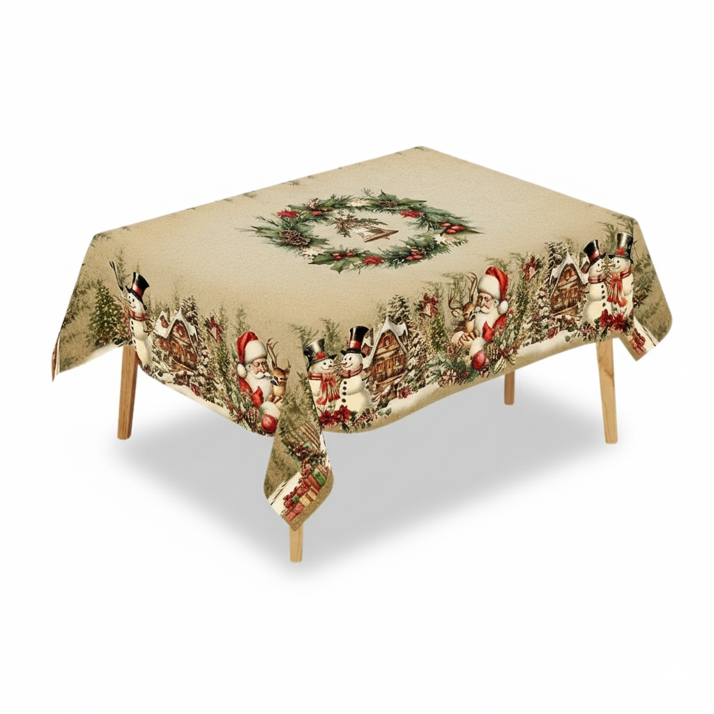 Christmas Themed Tablecloth With Vintage Holiday Design