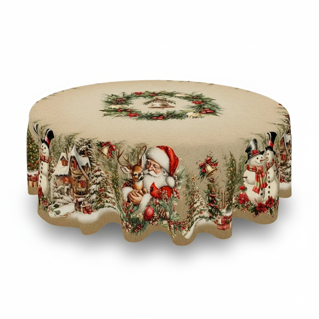Christmas Themed Tablecloth With Vintage Holiday Design