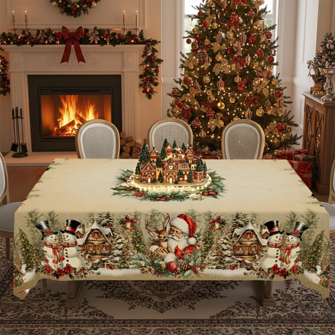 Christmas Themed Tablecloth With Vintage Holiday Design