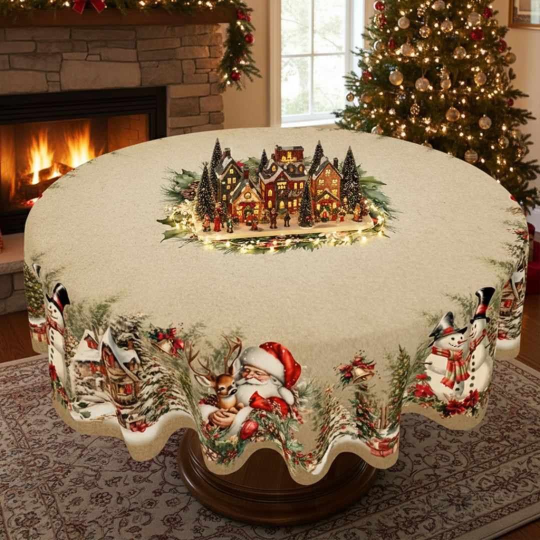 Christmas Themed Tablecloth With Vintage Holiday Design