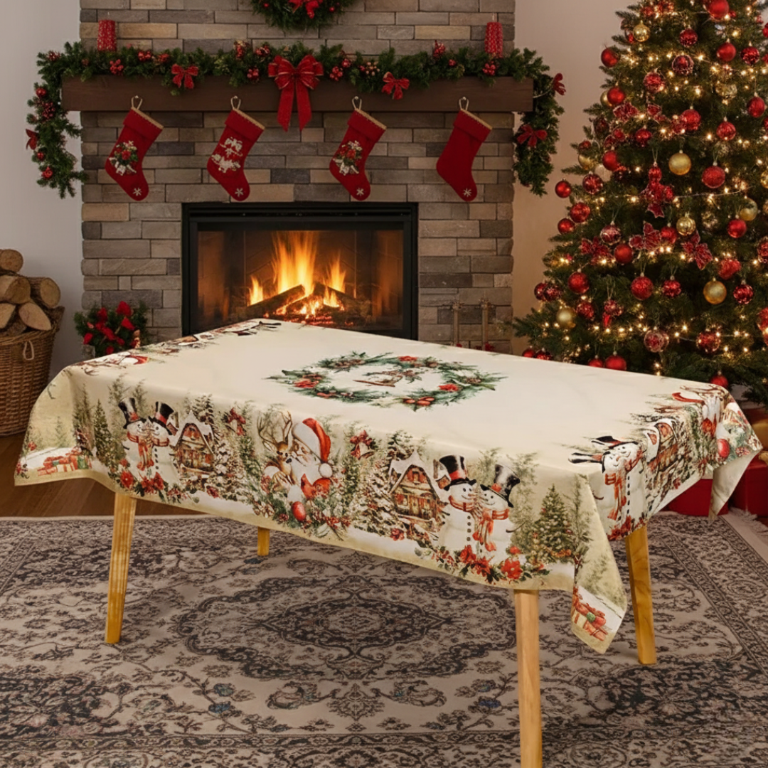 Christmas Themed Tablecloth With Vintage Holiday Design