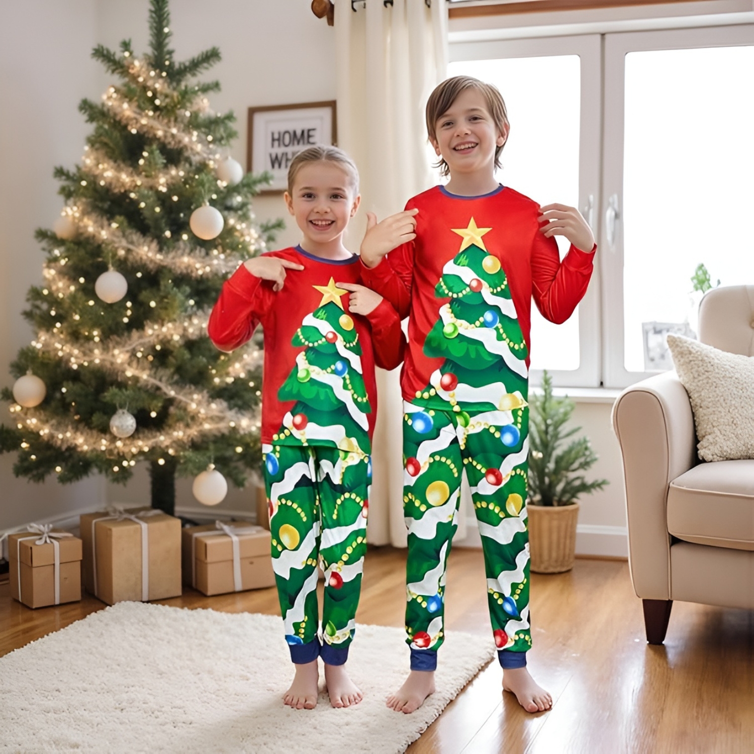 Christmas Tree Ornament Printed Family Matching Pajama Set