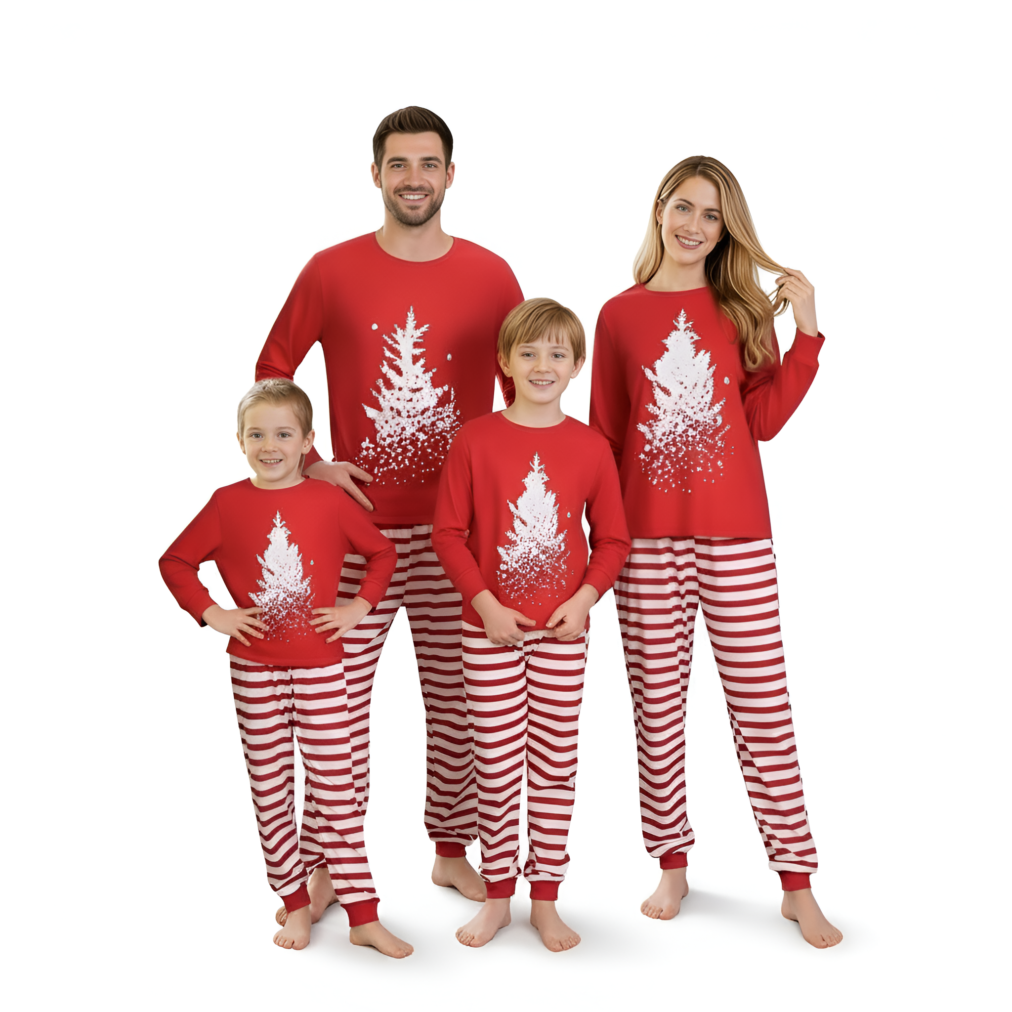 Christmas Tree Printed Striped Family Matching Pajama Set