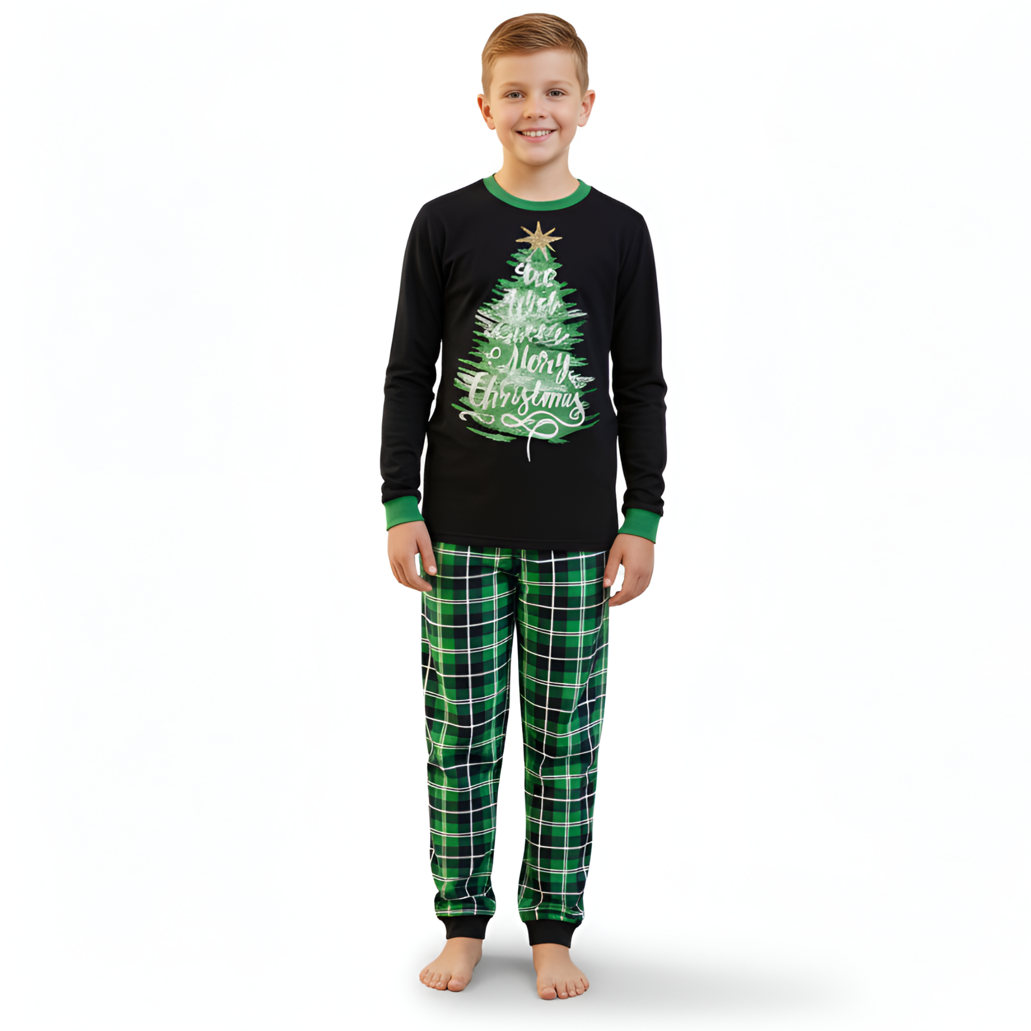 Christmas Tree with Green Plaid Pants Family Matching Pajama Sets