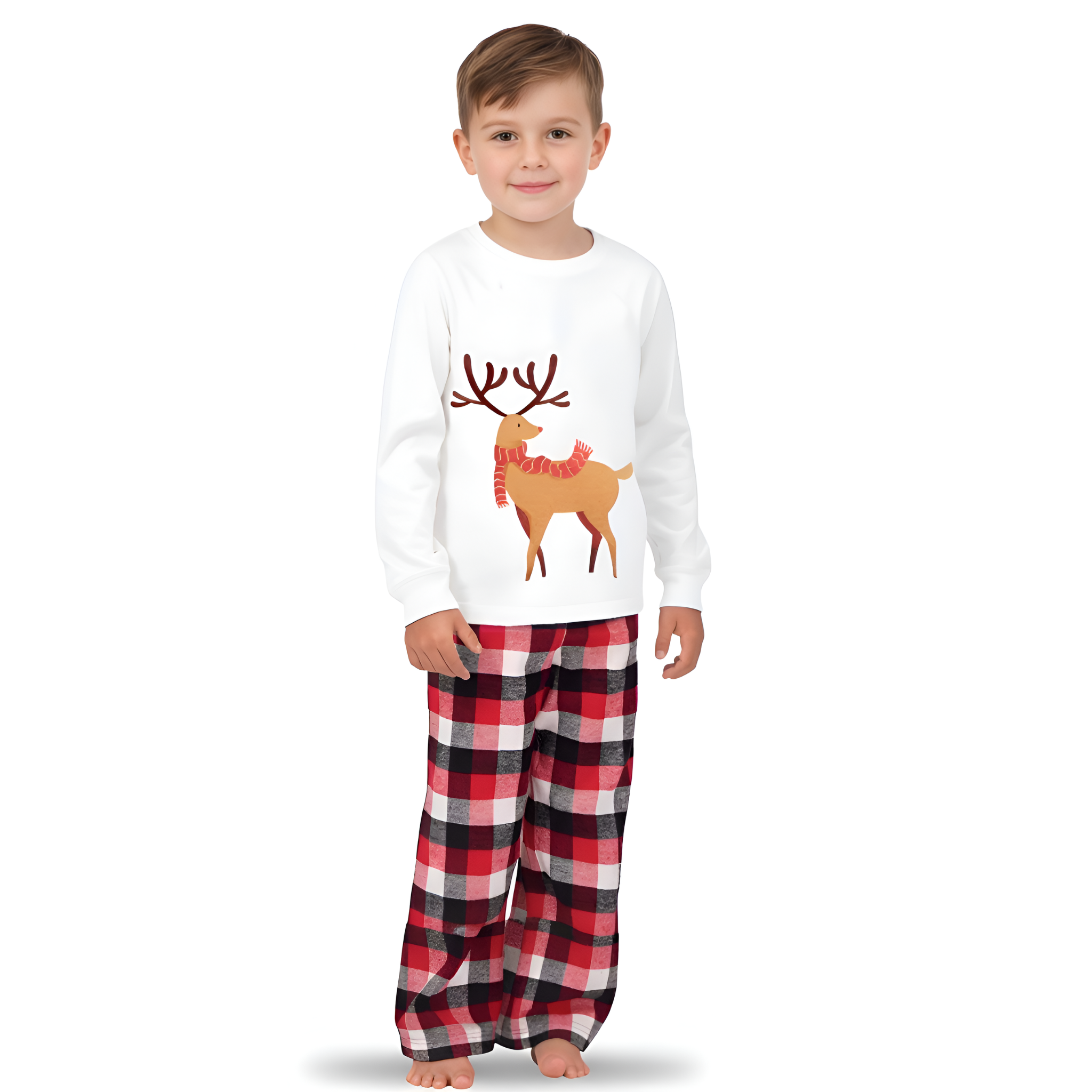 Classic Reindeer Plaid Family Christmas Pajama Set