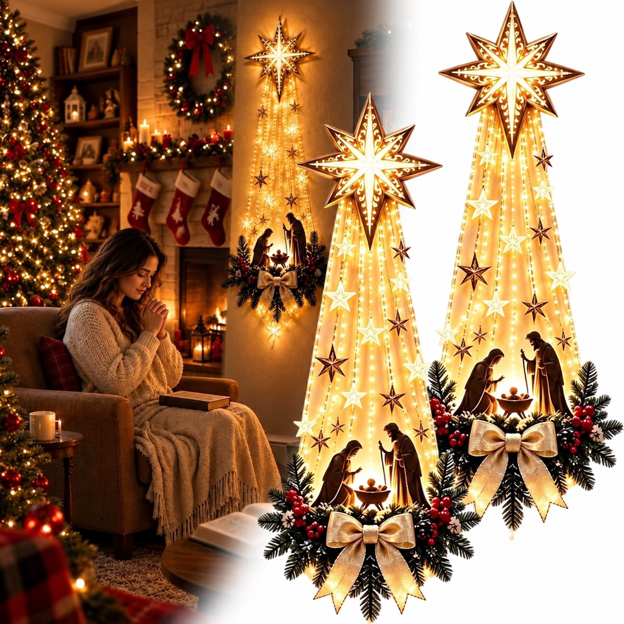 Lighted Nativity Christmas Wall Art with Warm LED Lights For Home Decor
