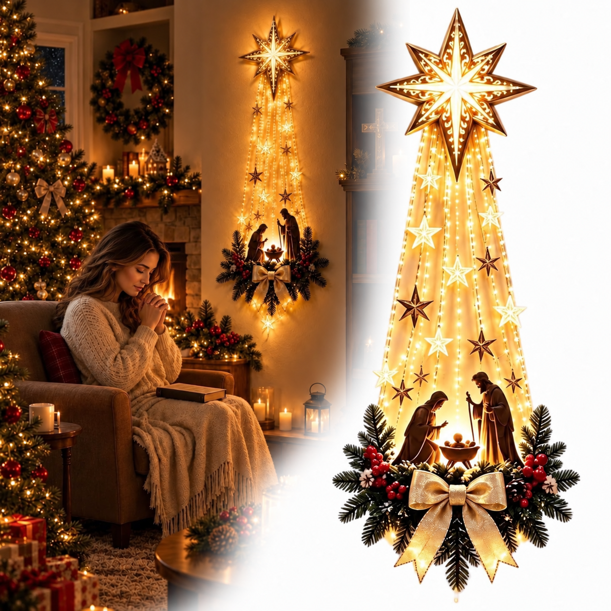 Lighted Nativity Christmas Wall Art with Warm LED Lights For Home Decor