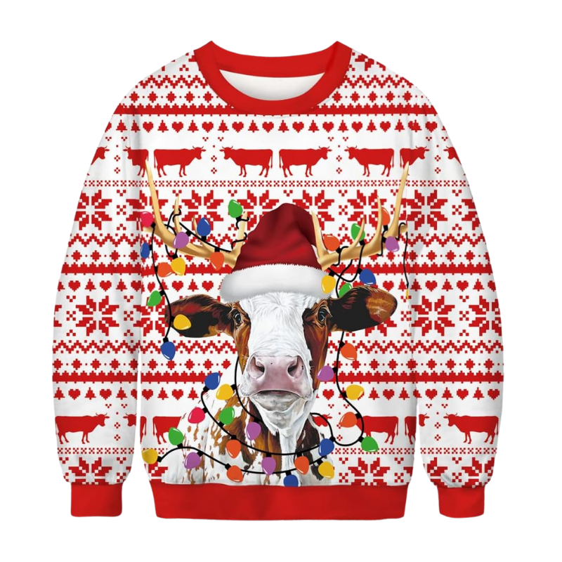 Festive Cow Printed Christmas Sweatshirt 6XL