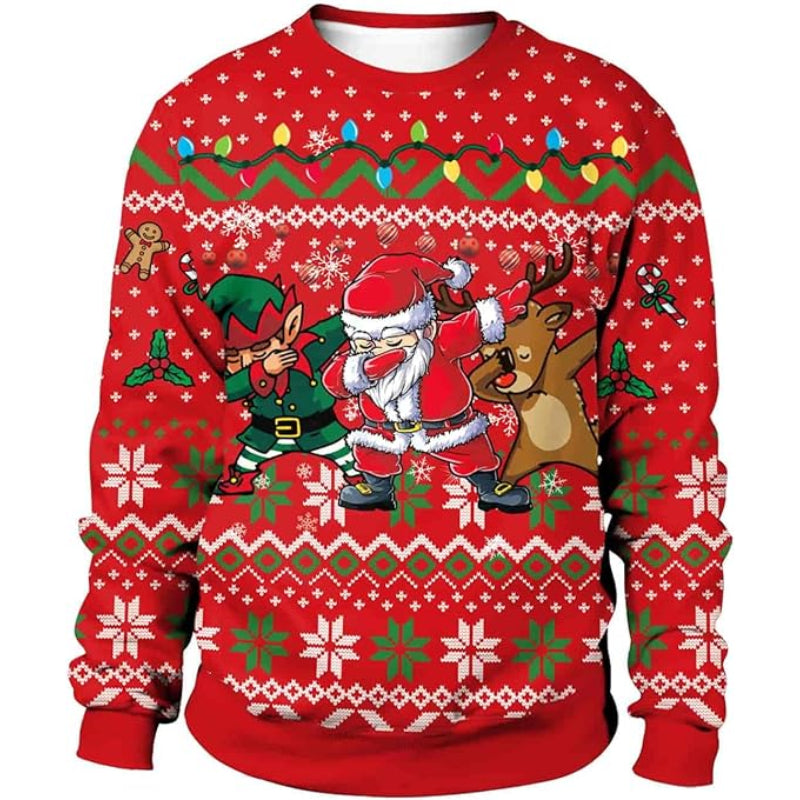 Santa And Reindeer Festive Print Christmas Sweatshirt 6XL