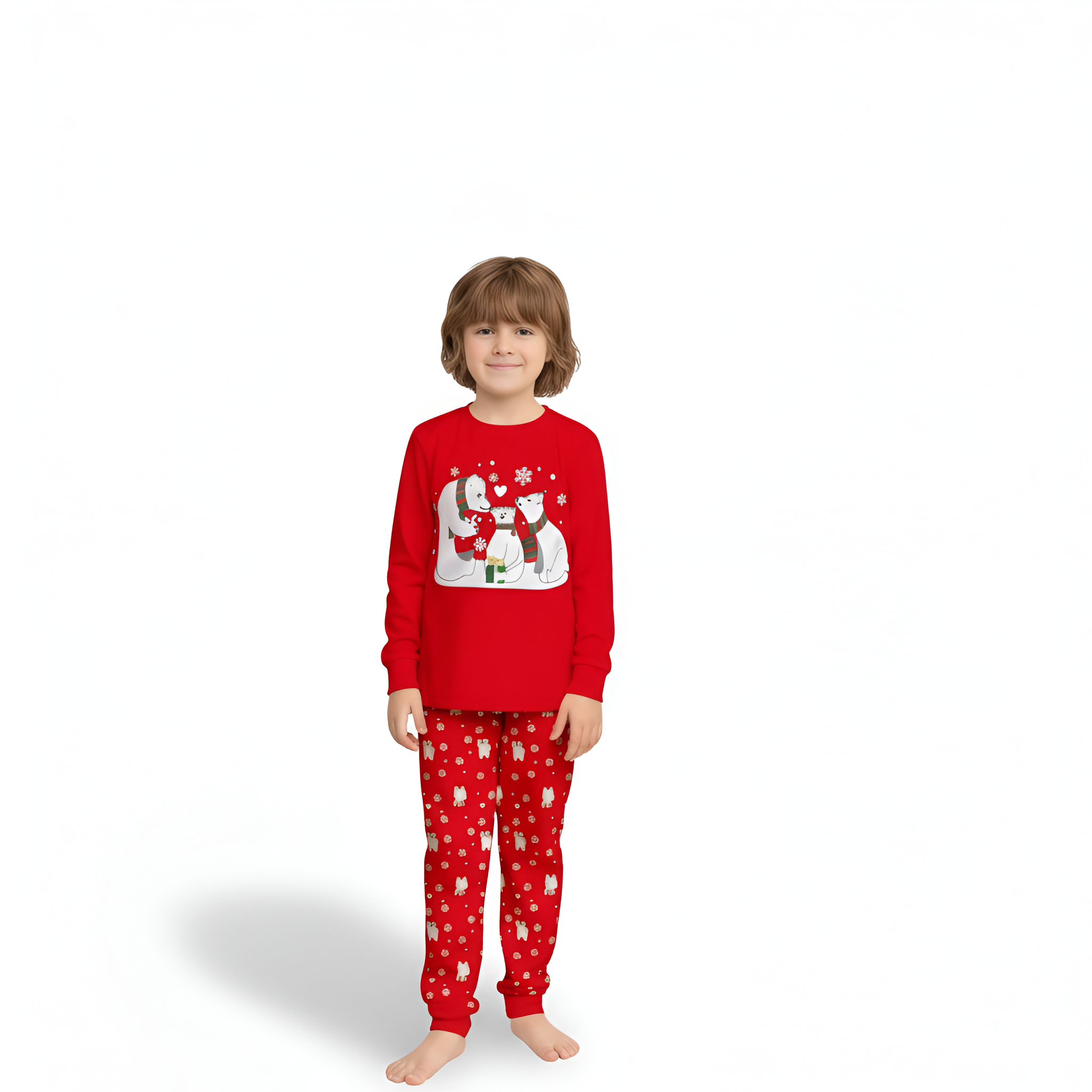 Polar Bear And Snowflake Printed Cozy Family Matching Christmas Pajama Set