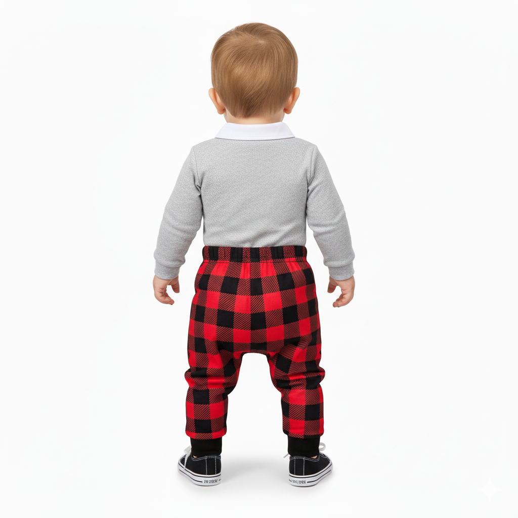 Baby Christmas Plaid Romper And Pants Set With Bow Detail 2 Piece Set