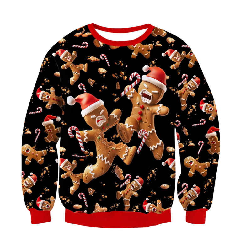 Gingerbread Festive Cookie Print Christmas Sweatshirt 6XL