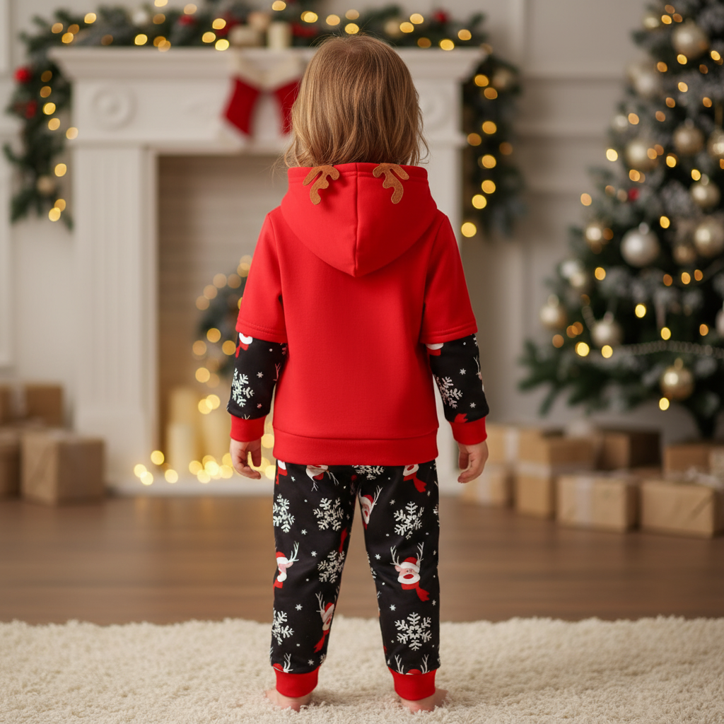 Merry Christmas Reindeer Hoodie and Pants Set for Kids
