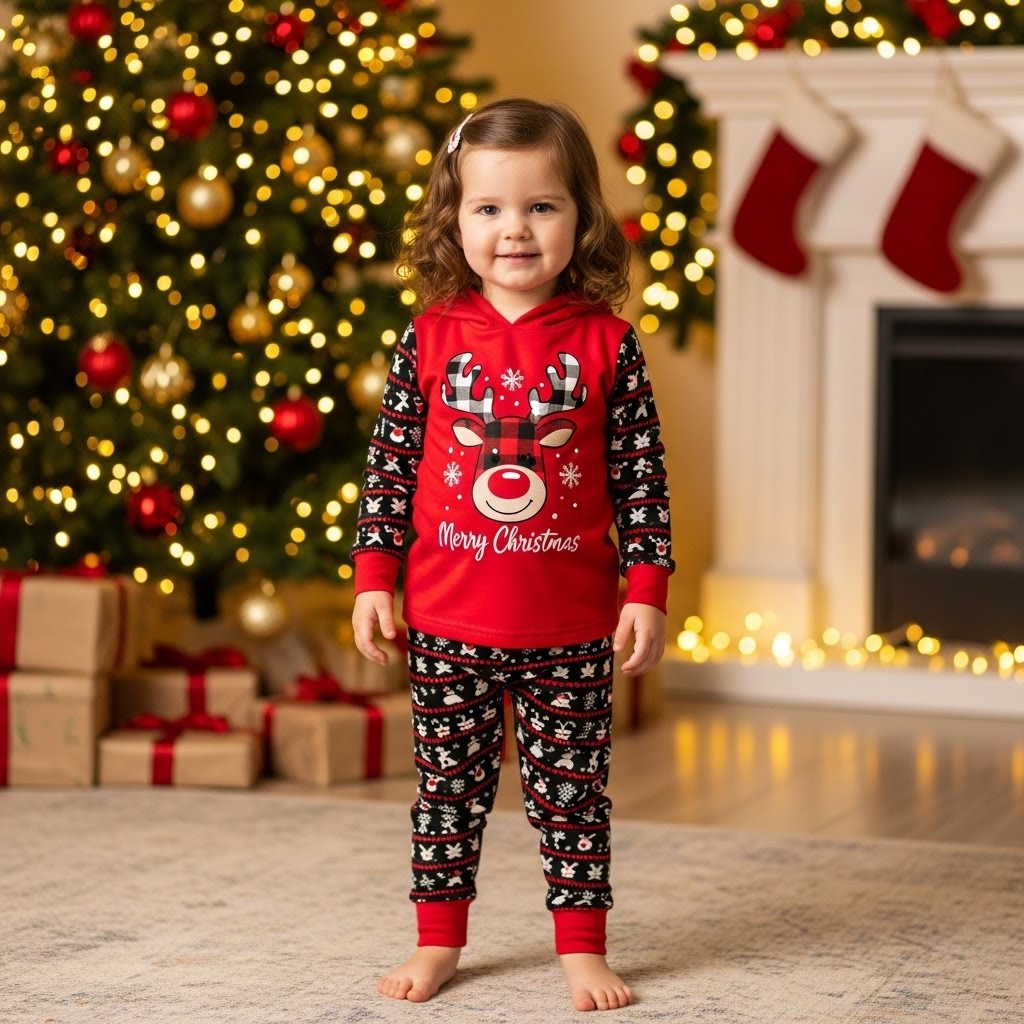Merry Christmas Reindeer Hoodie and Pants Set for Kids