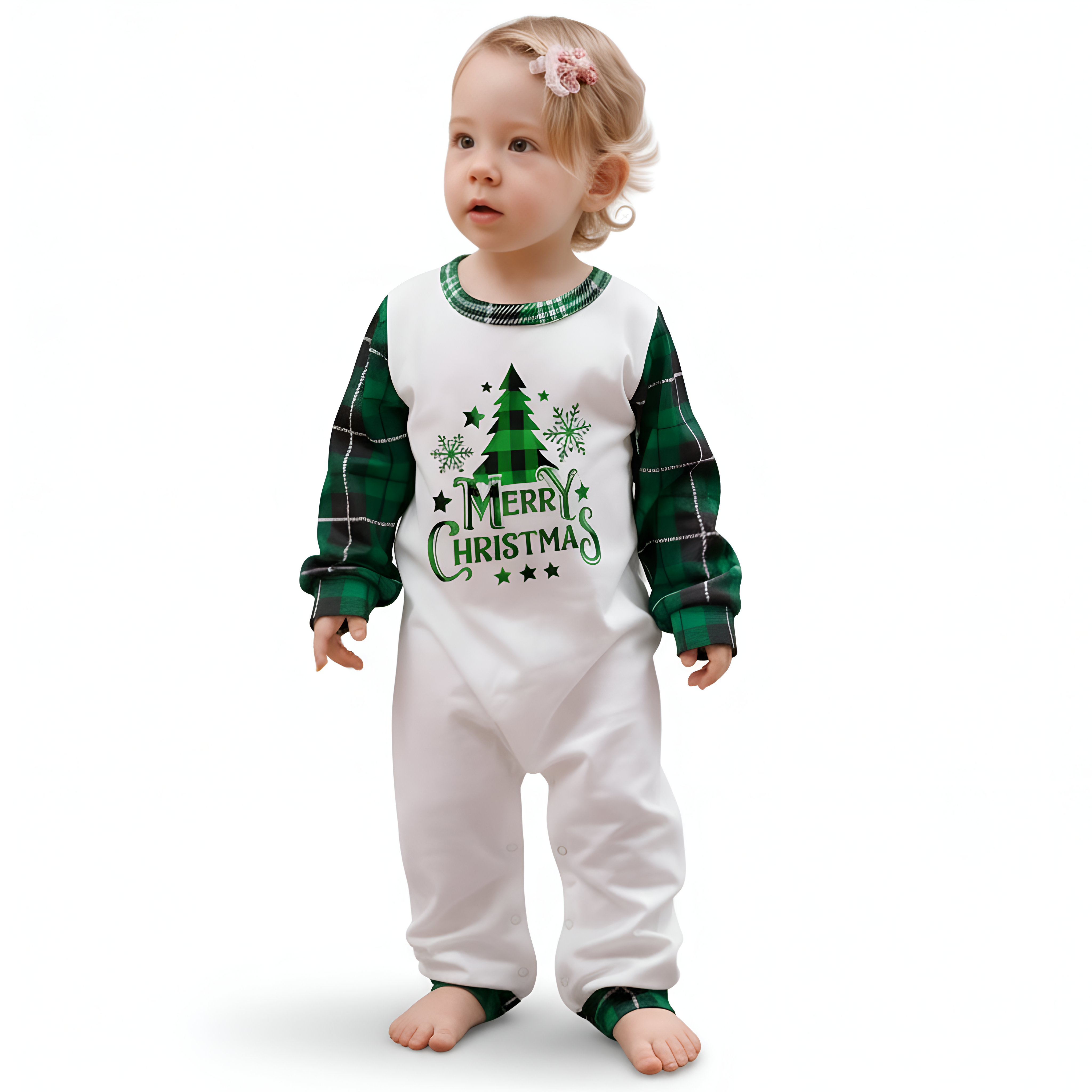 Green Plaid Merry Christmas Family Matching Pajama Sets