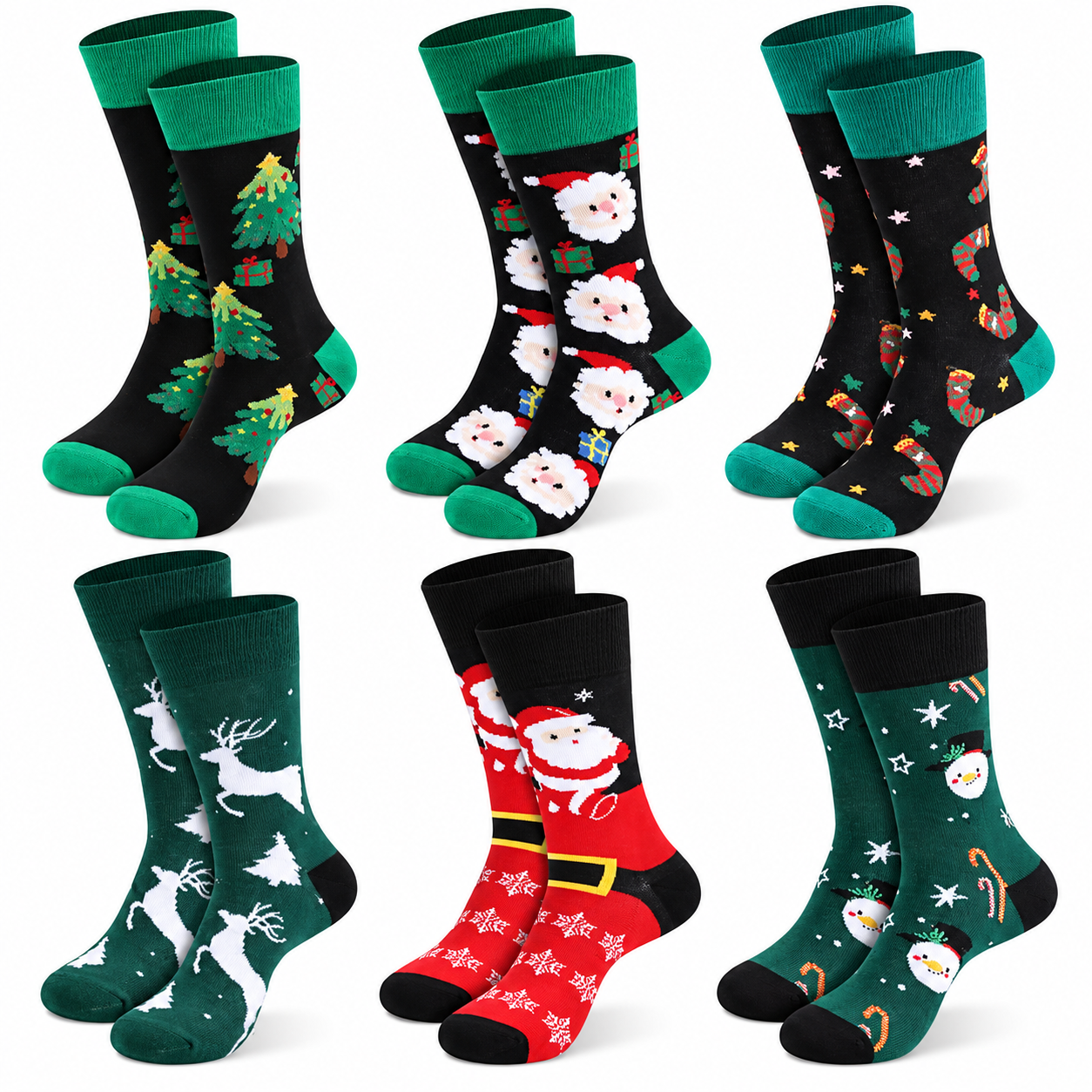 Pack of 6 Pack Christmas Crew Socks for Men