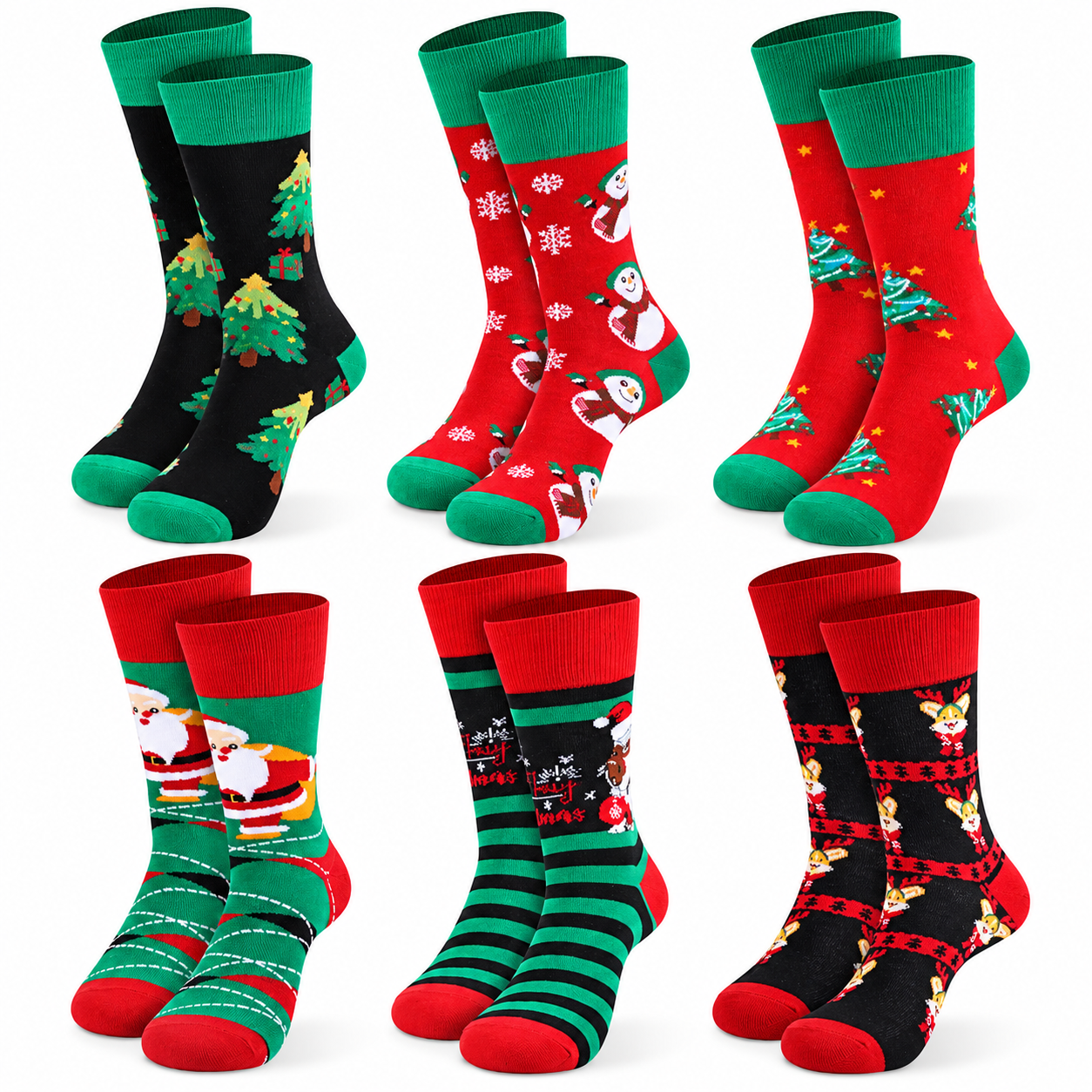 Pack of 6 Pack Christmas Crew Socks for Men