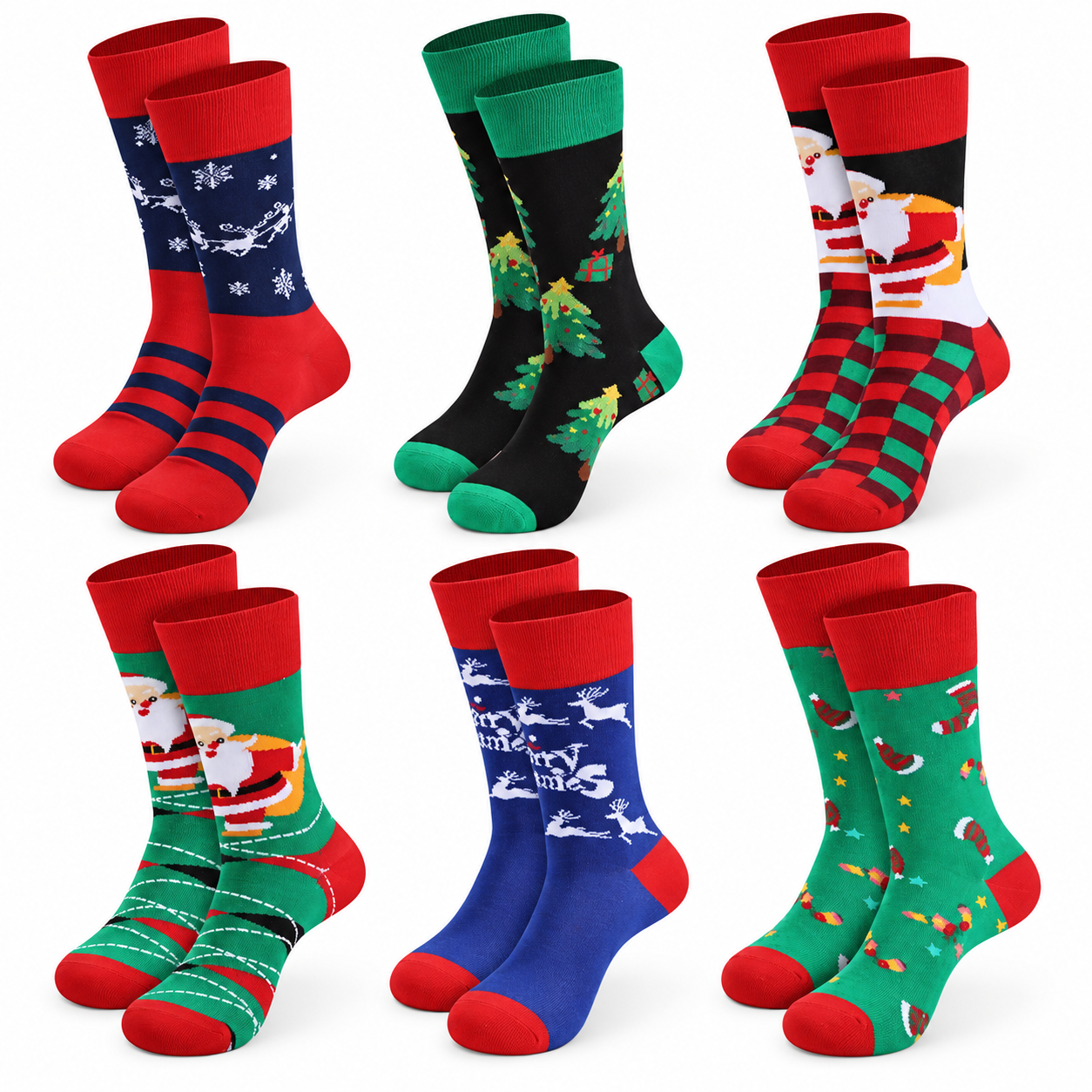 Pack of 6 Pack Christmas Crew Socks for Men