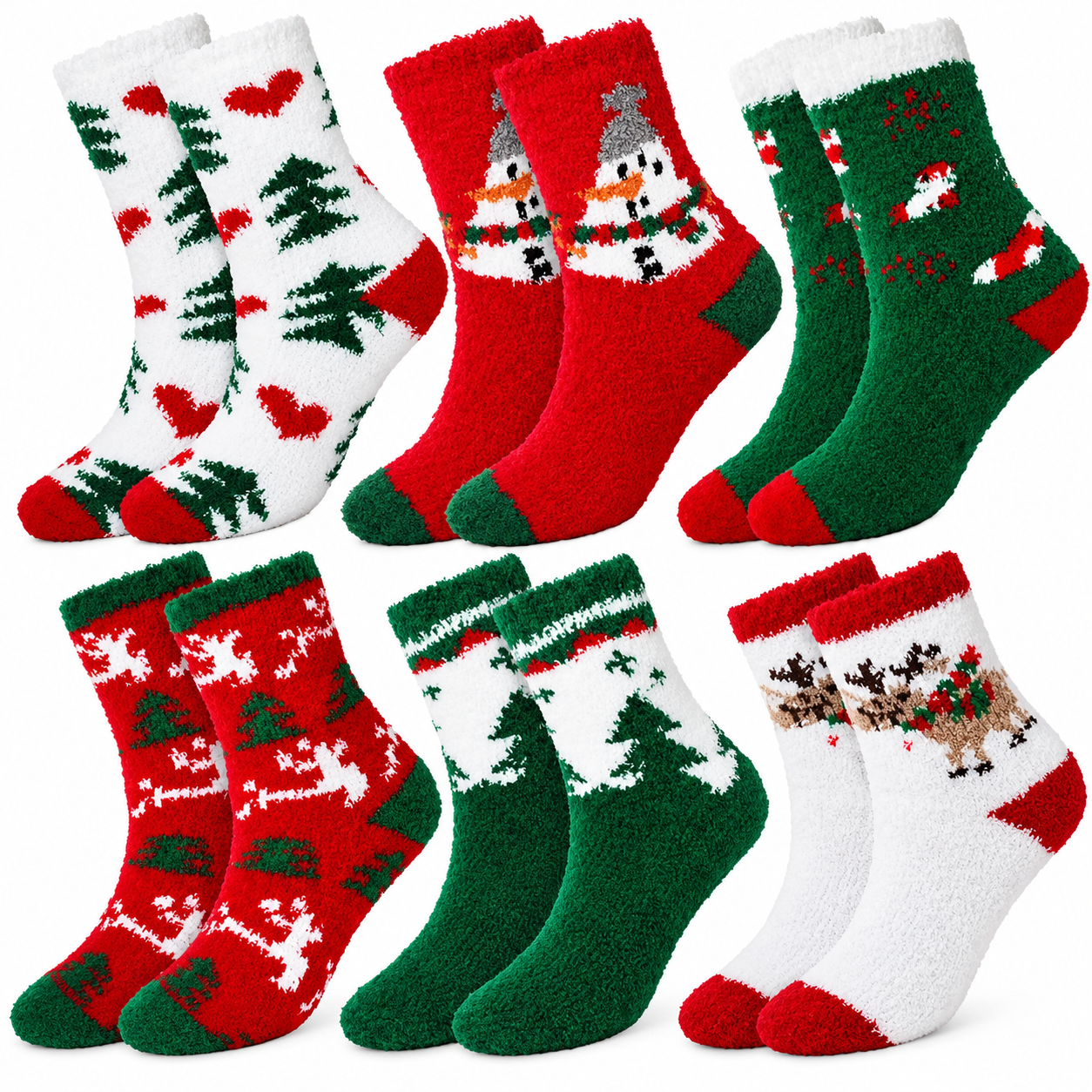6 Pairs Christmas Fuzzy Socks for Women Warm Fluffy Slipper Socks