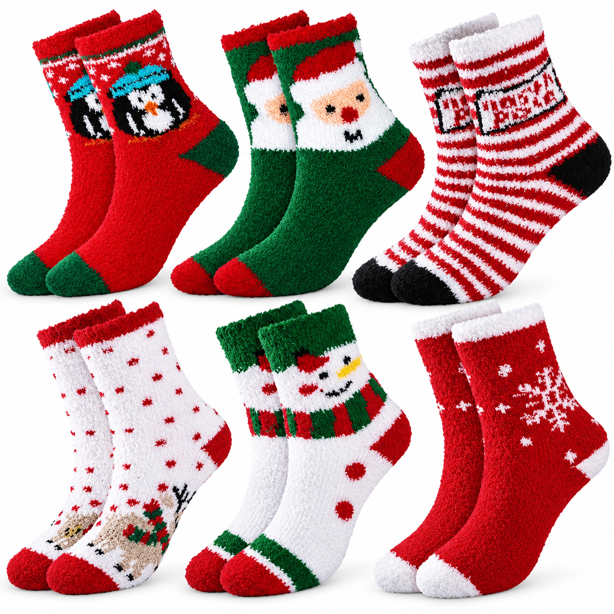 6 Pairs Christmas Fuzzy Socks for Women Warm Fluffy Slipper Socks