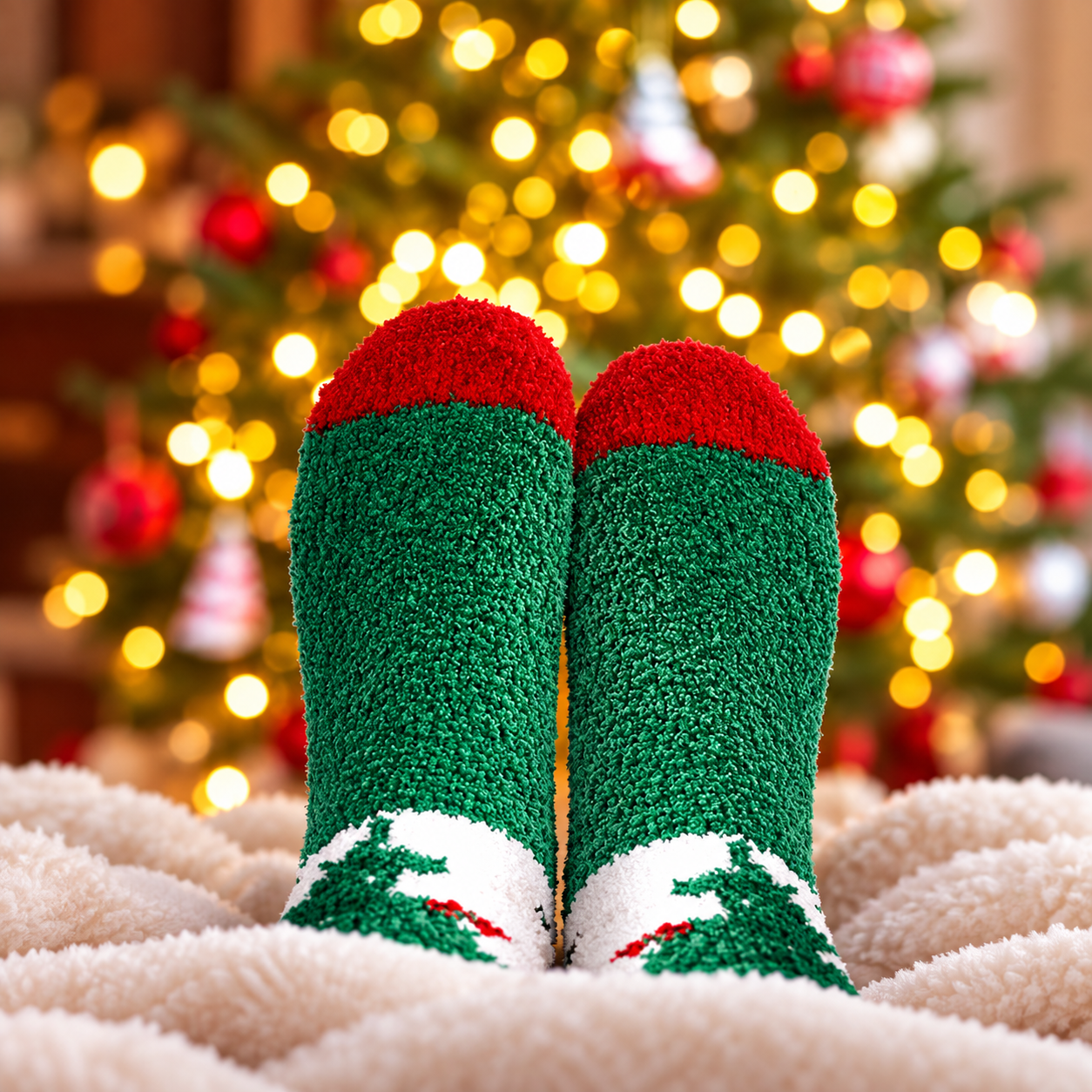 6 Pairs Christmas Fuzzy Socks for Women Warm Fluffy Slipper Socks