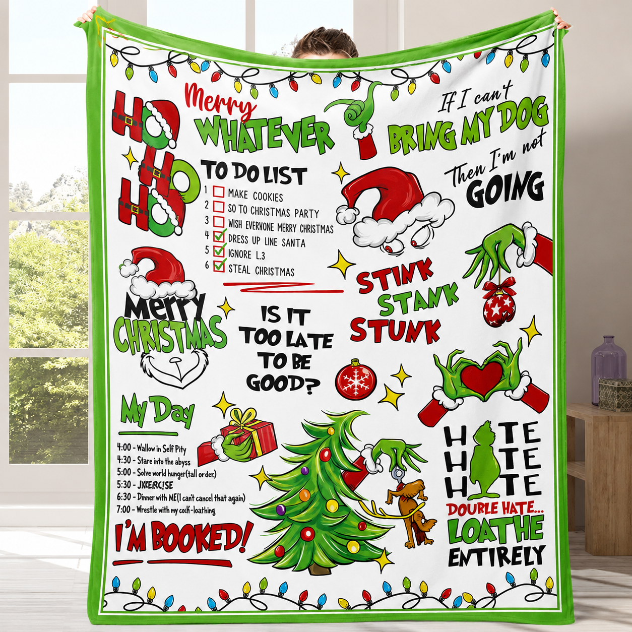 Funny Xmas Tree And Letter Print Christmas Throw Blanket For Sofa Couch Bedroom And Dorm