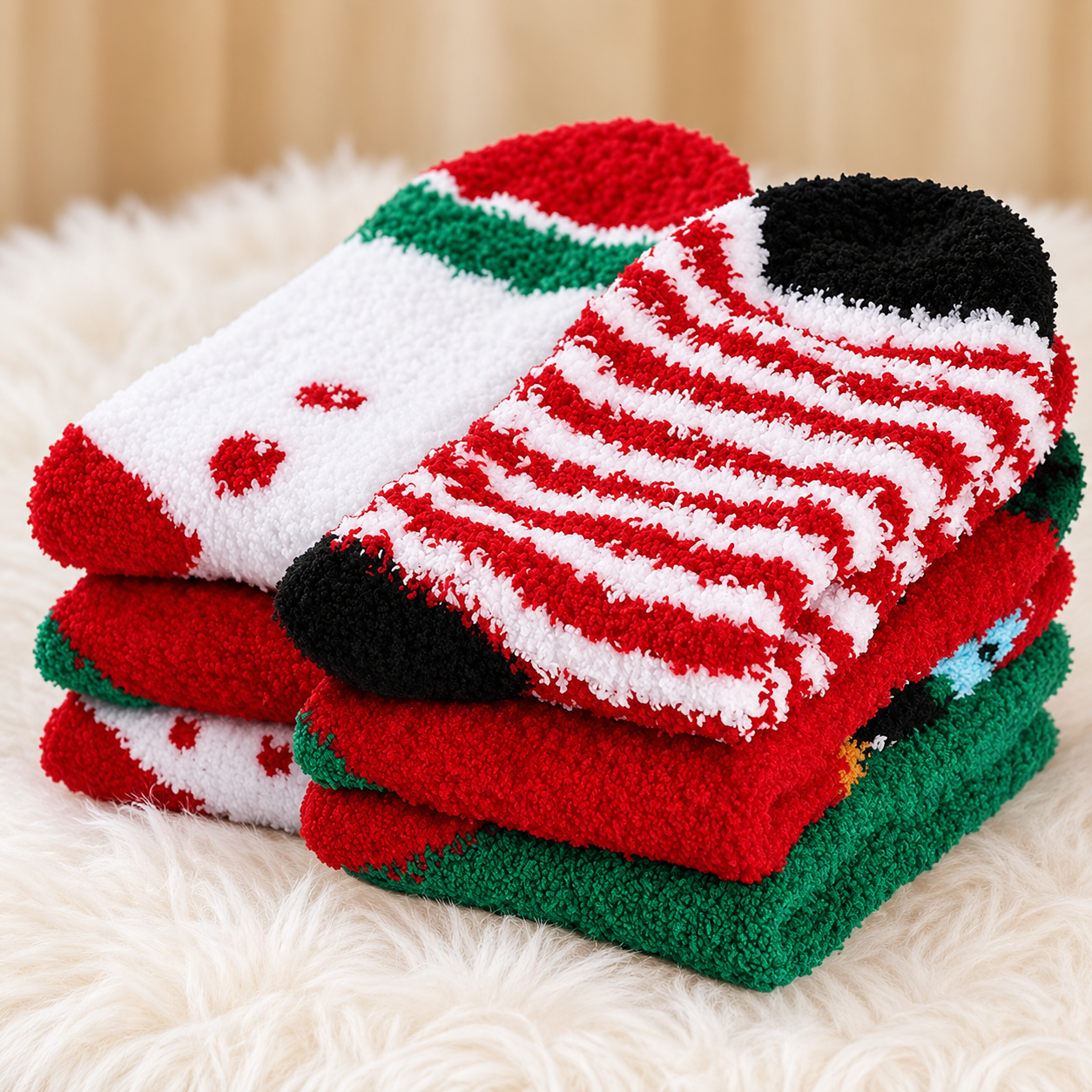 6 Pairs Christmas Fuzzy Socks for Women Warm Fluffy Slipper Socks