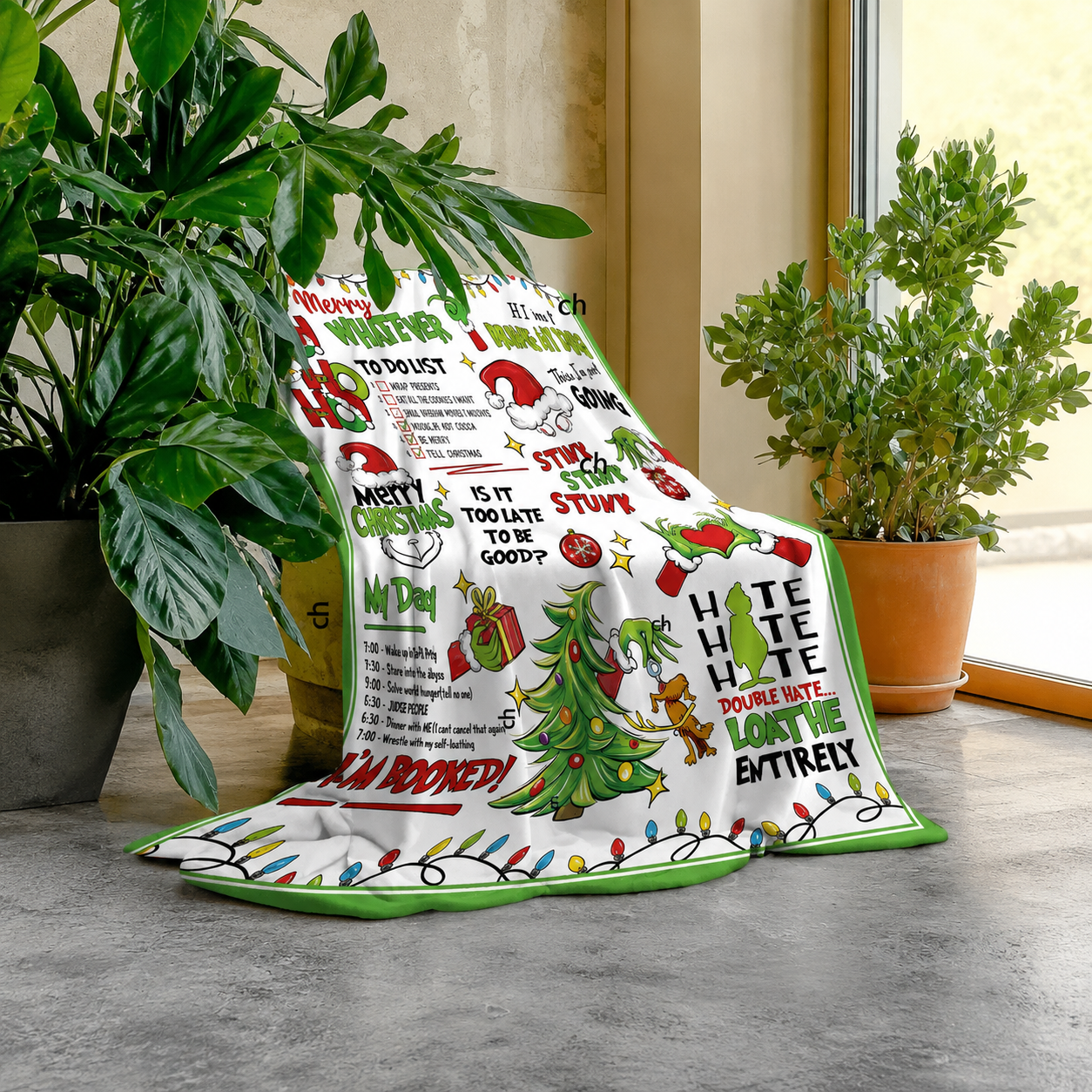 Funny Xmas Tree And Letter Print Christmas Throw Blanket For Sofa Couch Bedroom And Dorm