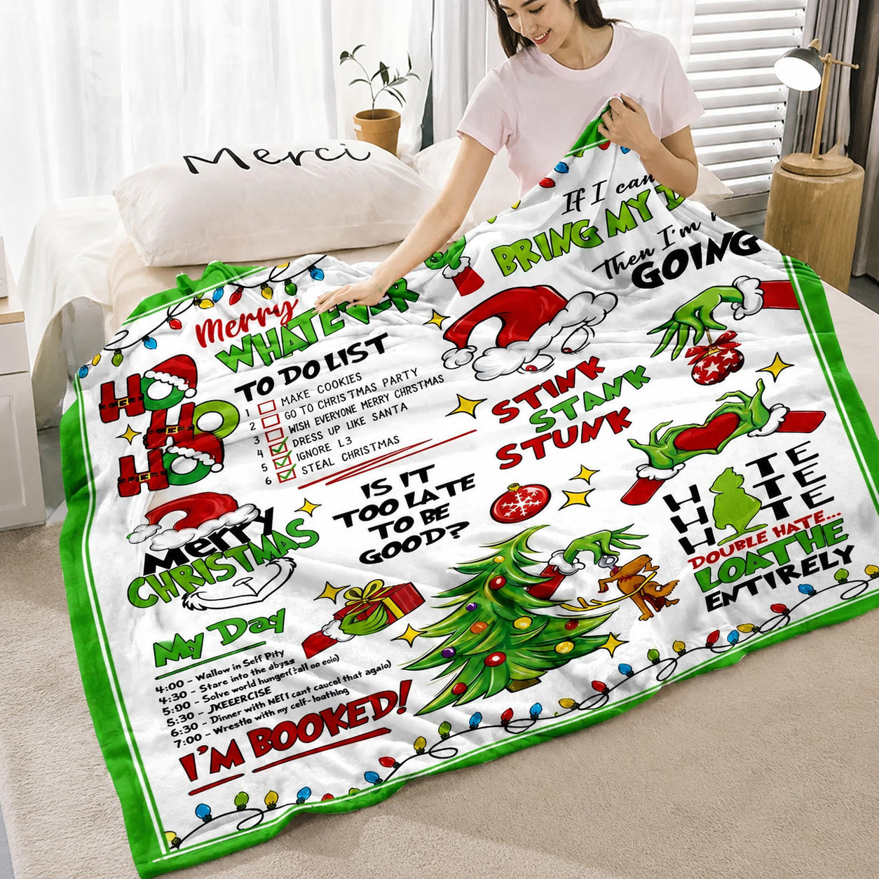Funny Xmas Tree And Letter Print Christmas Throw Blanket For Sofa Couch Bedroom And Dorm